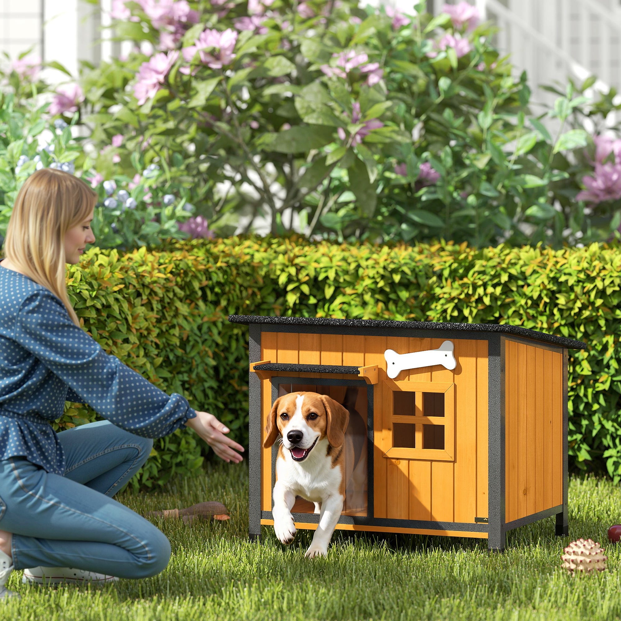 pawhut-niche-pour-chien-armature-acier-avec-toit-ouvrable-jaune image 3
