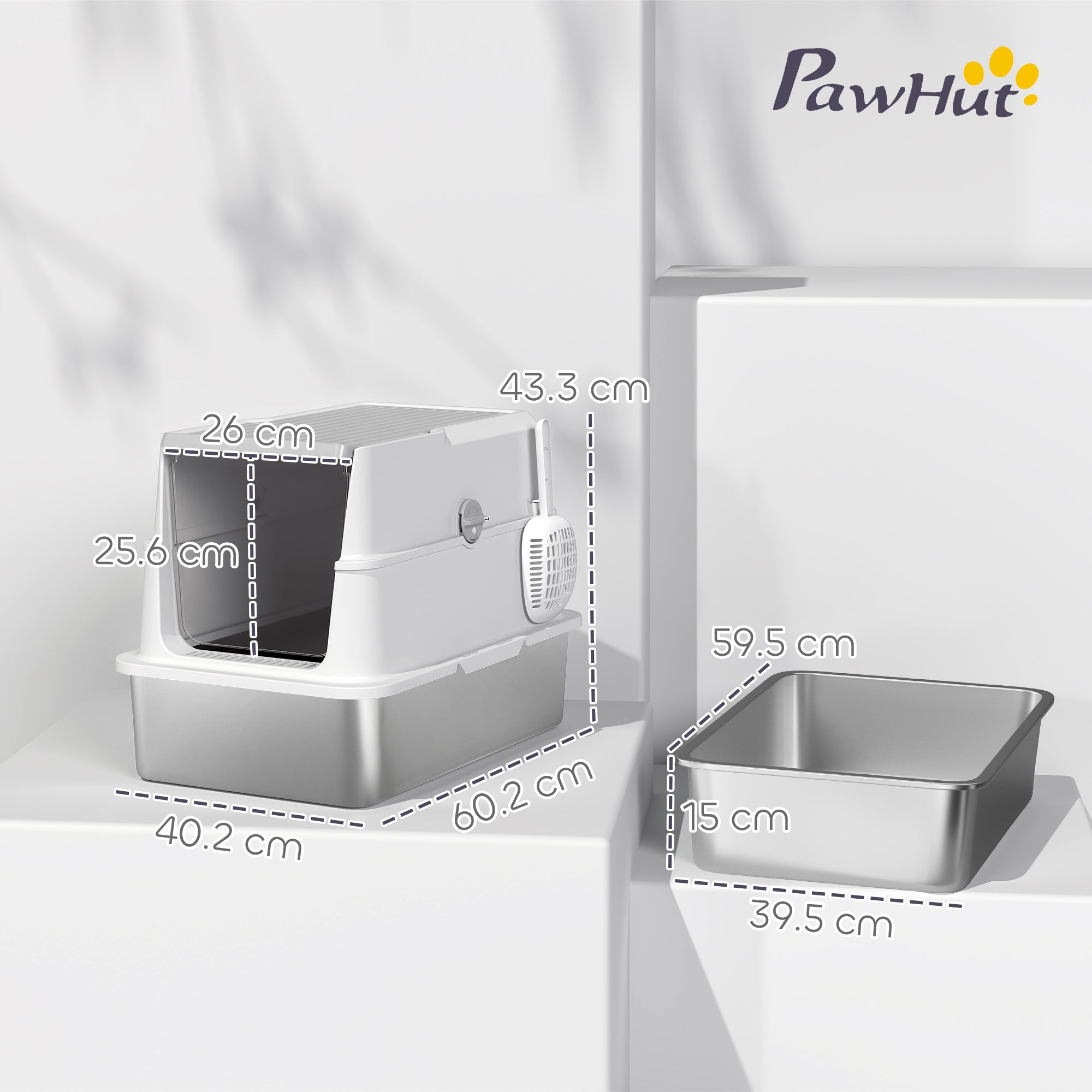 pawhut-bac-liti-re-pour-chat-xl-ferm-en-inox-avec-d-sodorisant image 5