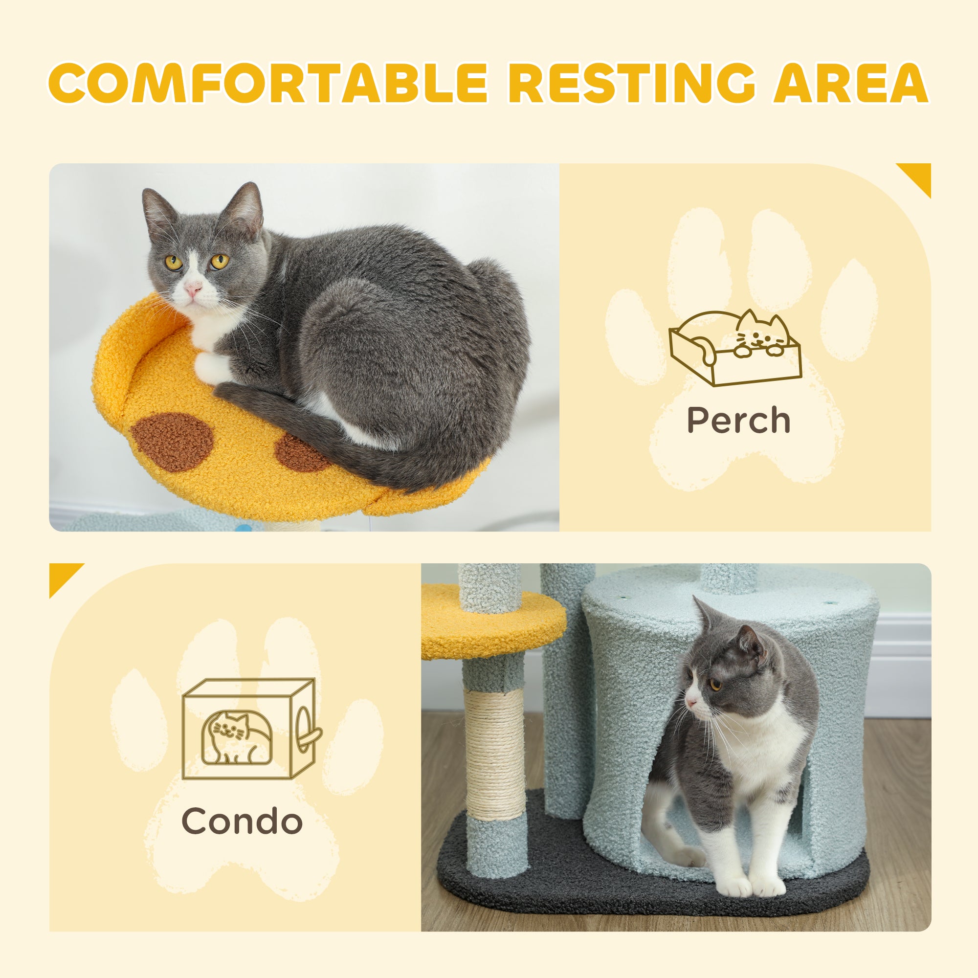 pawhut-arbre-chat-80-cm-avec-niche-perchoir-pizza-et-griffoir-bleu image 8