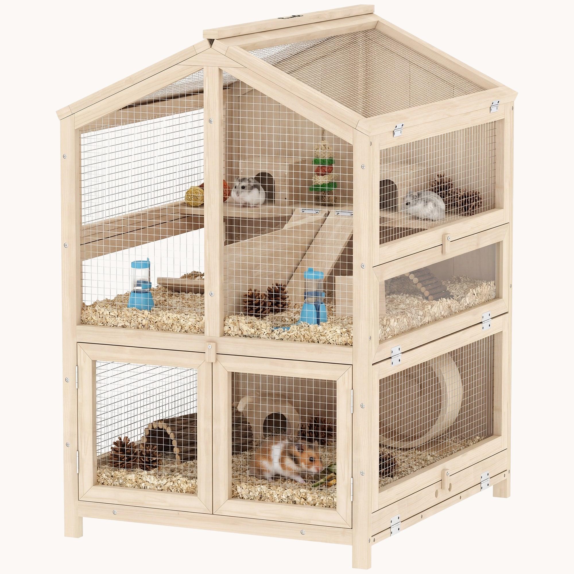 pawhut-cage-hamster-bois-3-tages-avec-s-parateur-naturel-68x61x90-cm image 1