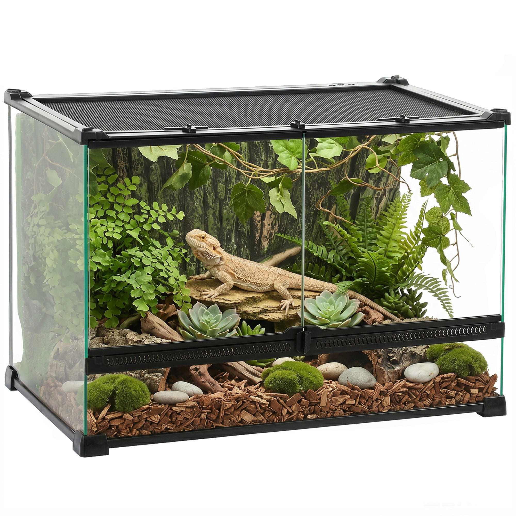 pawhut-terrarium-en-verre-pour-reptiles-50-x-30-x-35-cm-fond-corce-d-arbre-venti image 1