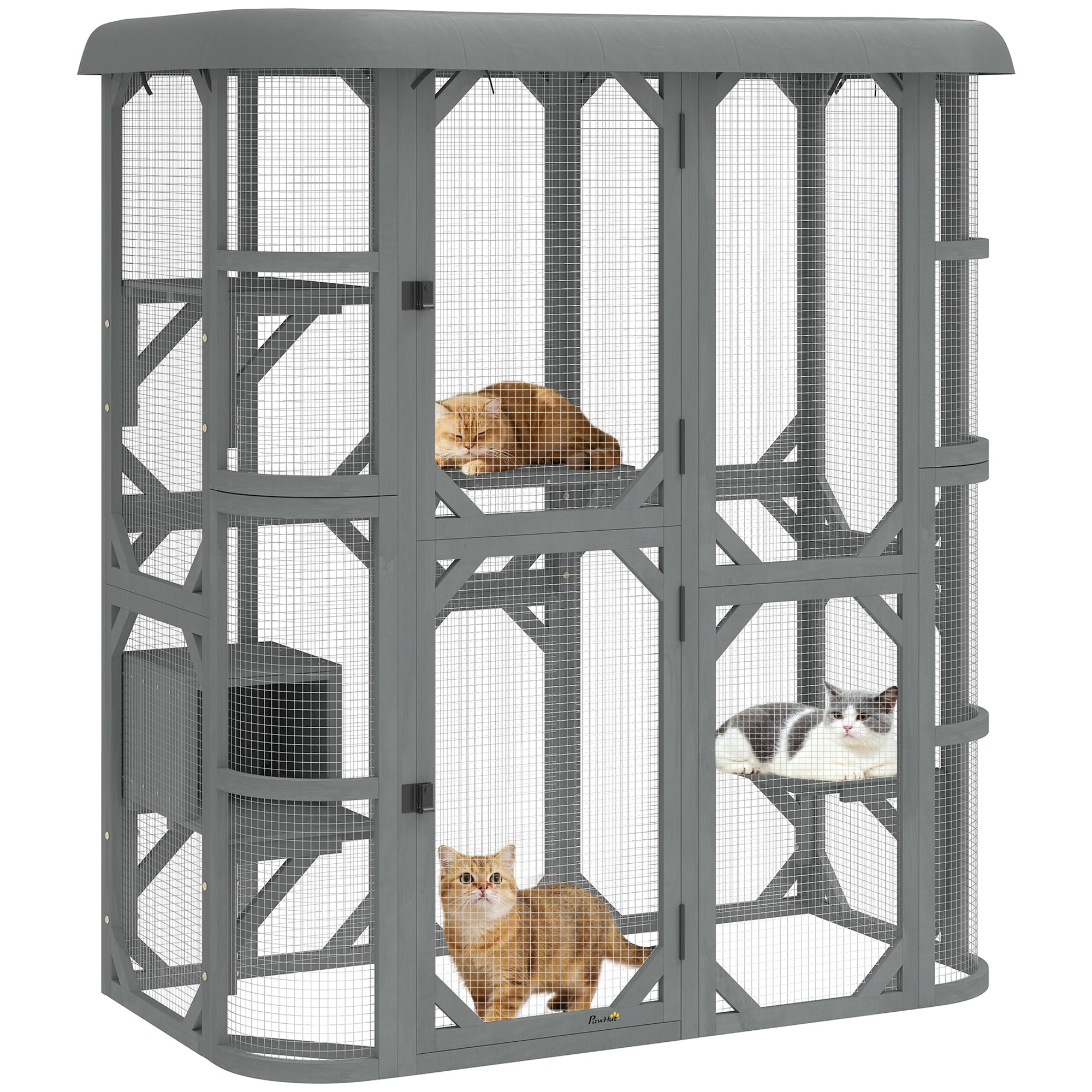 pawhut-enclos-ext-rieur-chat-pavillon-aventure-156-x-80-x-180-cm-gris image 1
