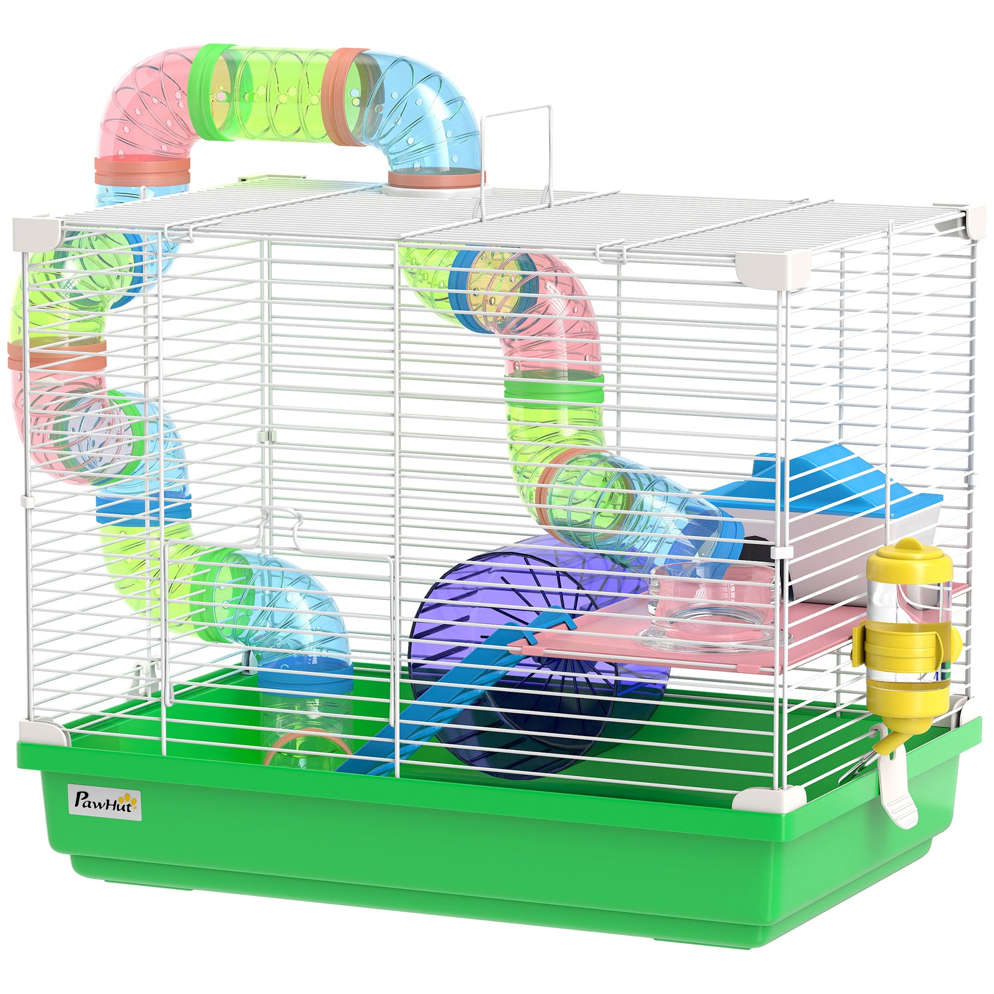 pawhut-cage-hamster-2-tages-avec-roue-maison-et-tunnel-vert image 2