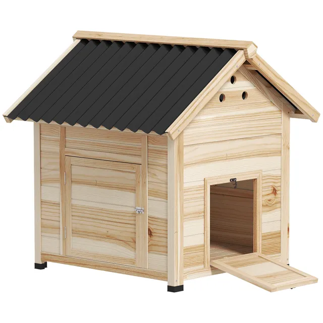 pawhut-maison-canard-bois-de-sapin-toit-ouvrant-finition-naturelle image 1