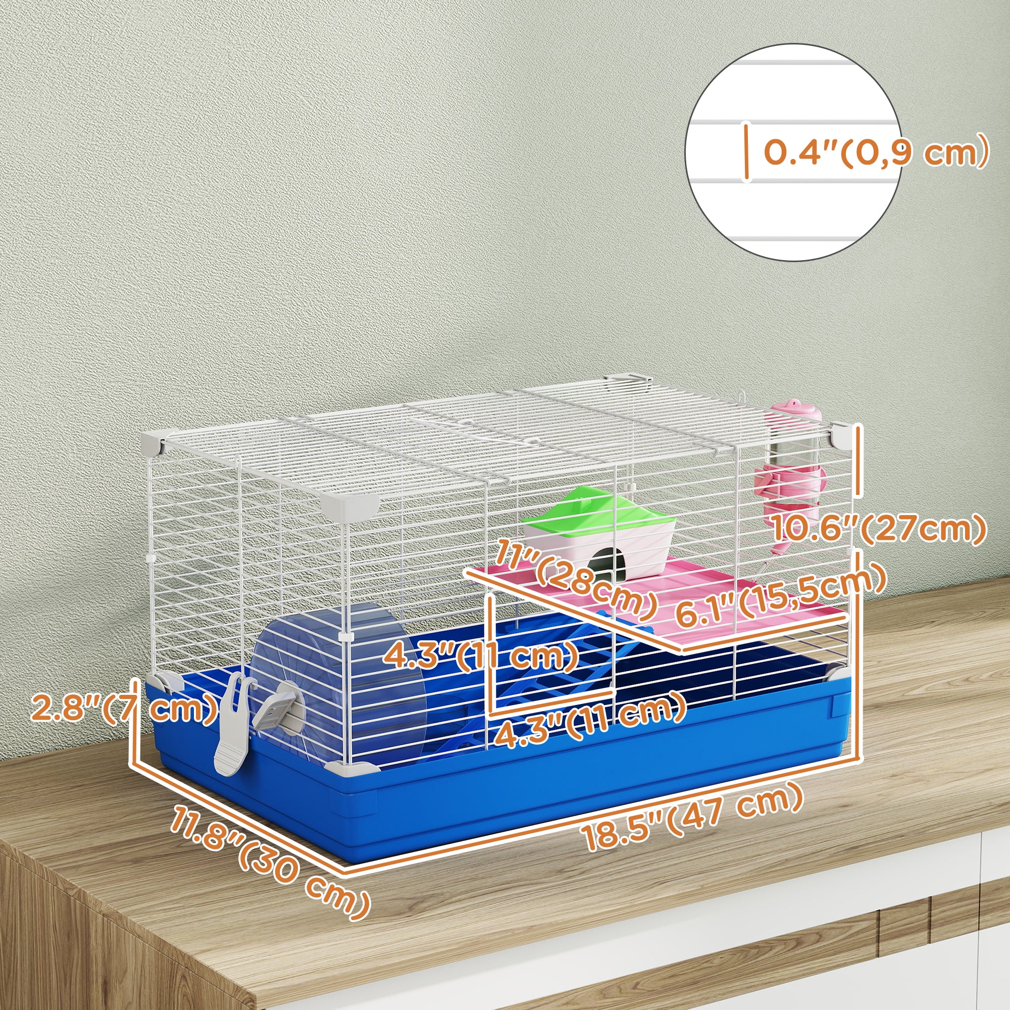 pawhut-cage-hamster-18-5-2-tages-avec-roue-biberon-et-gamelle-bleu image 5
