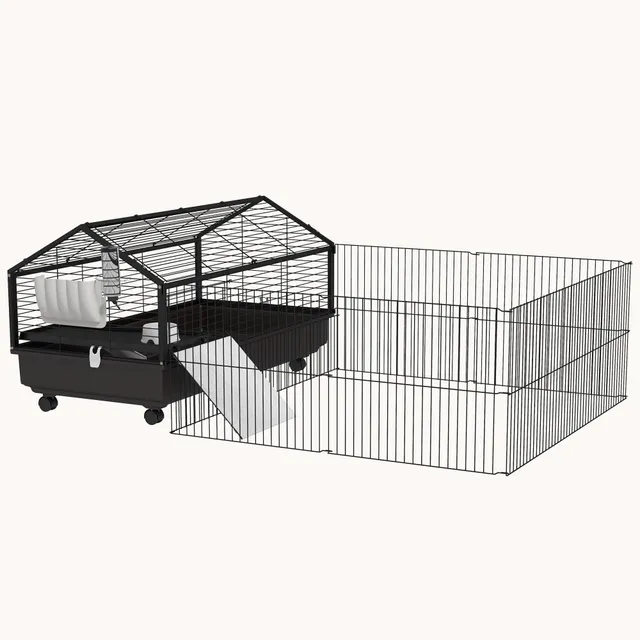 pawhut-cage-lapin-46-5-avec-enclos-pliable-roulettes-et-biberon-habitat-petit-an image 1