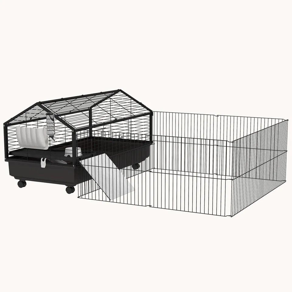pawhut-cage-lapin-46-5-avec-enclos-pliable-roulettes-et-biberon-habitat-petit-an image 1