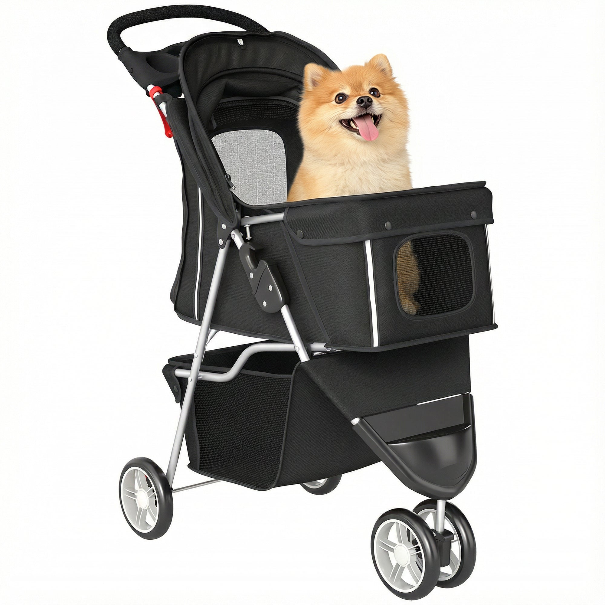 pawhut-poussette-chien-et-chat-pliable-3-roues-avec-porte-gobelet-noir image 1