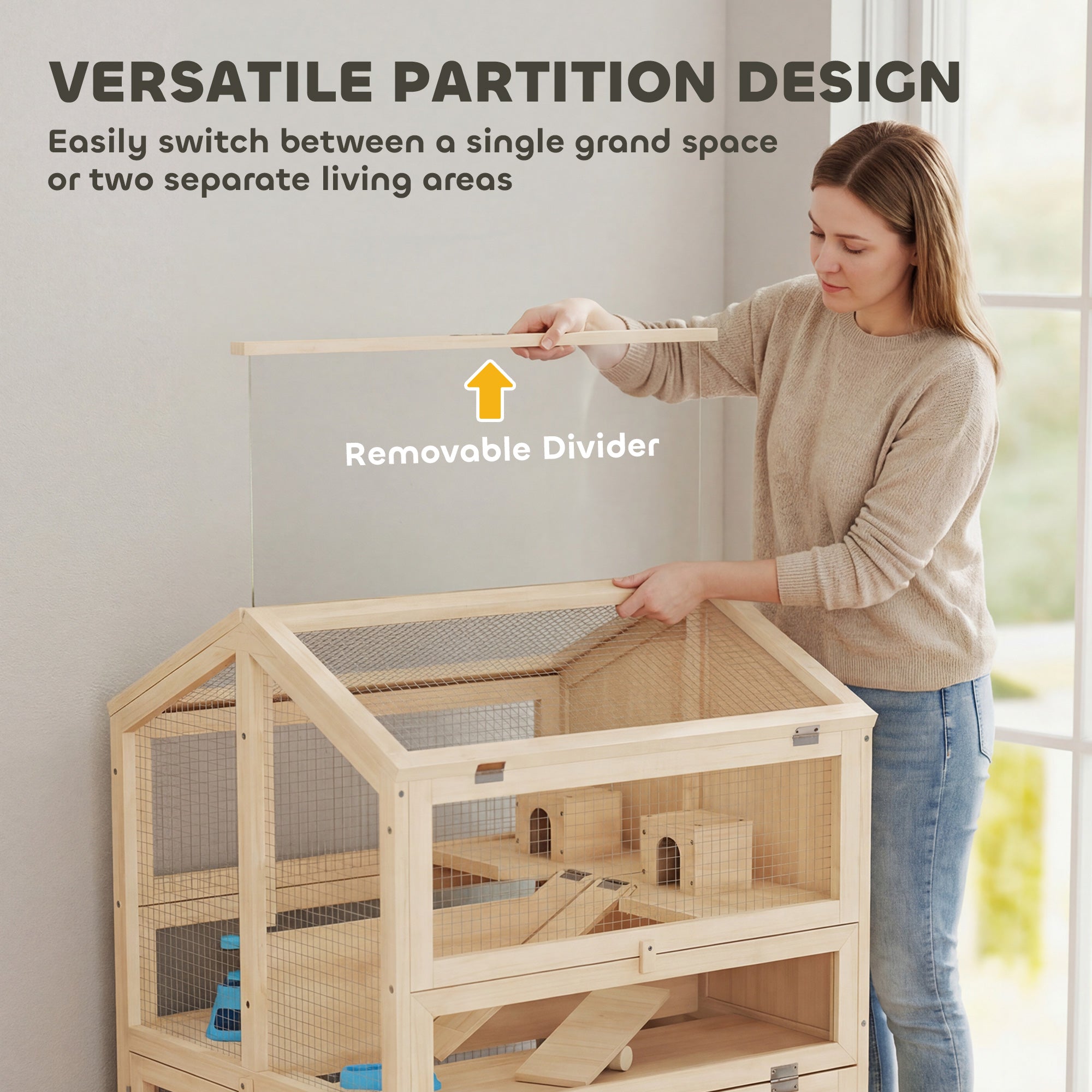 pawhut-cage-hamster-bois-3-tages-avec-s-parateur-naturel-68x61x90-cm image 8