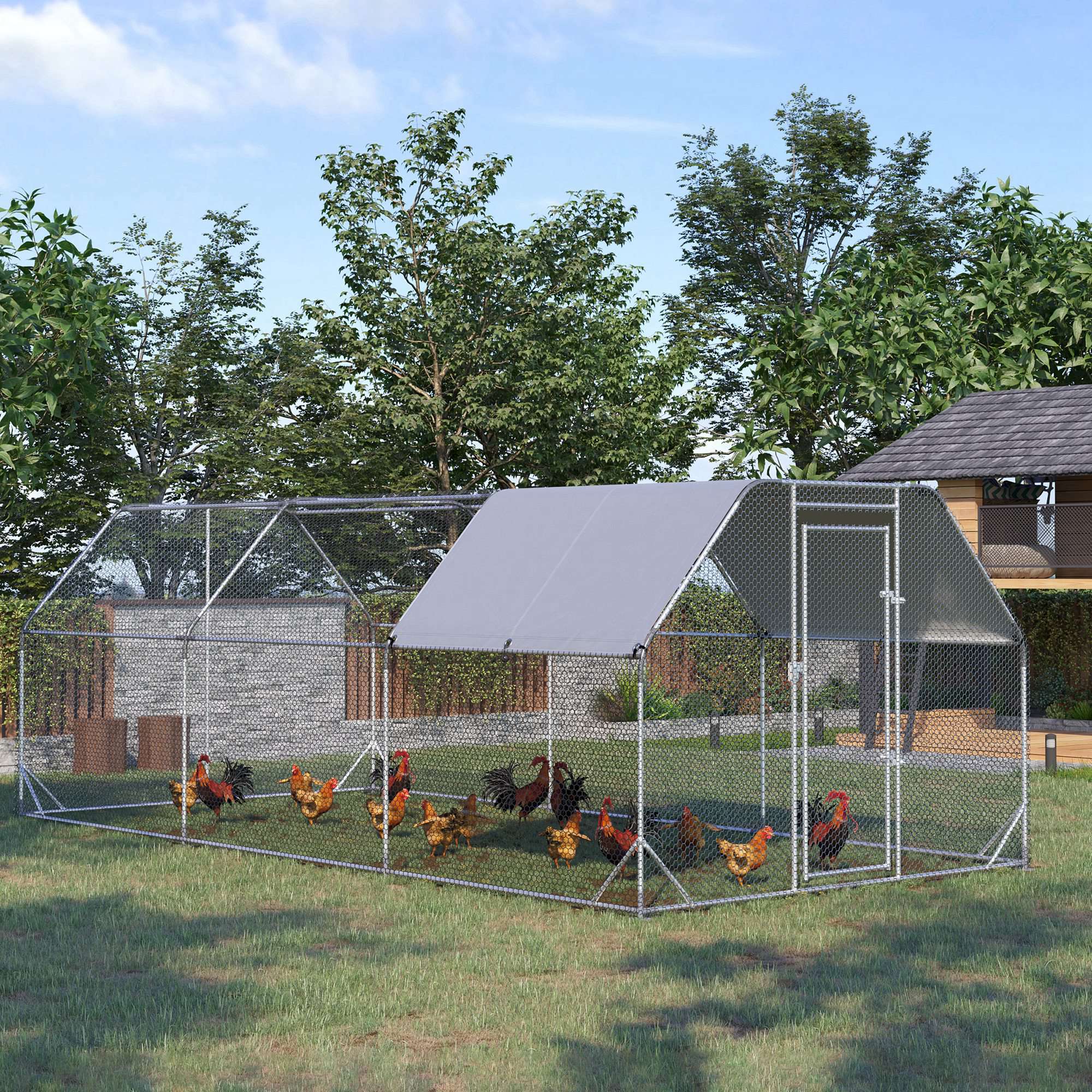 pawhut-enclos-ext-rieur-grillag-pour-poules-walk-in-18-7-x-9-2-avec-b-che-argent image 4