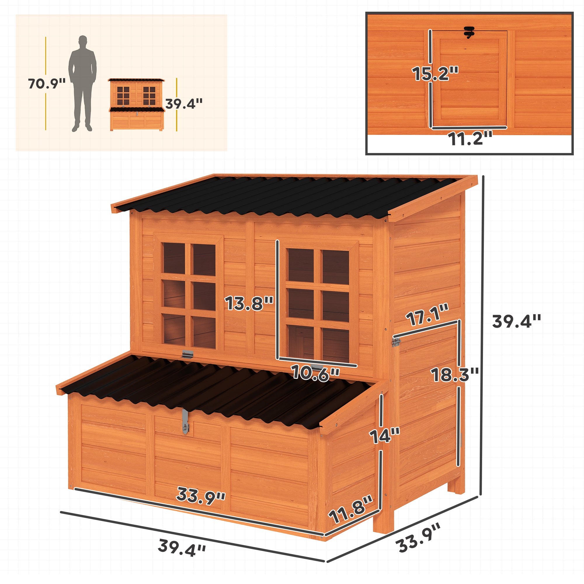 pawhut-poulailler-en-bois-99-cm-avec-pondoir-3-cases-et-toit-tanche-orange image 5