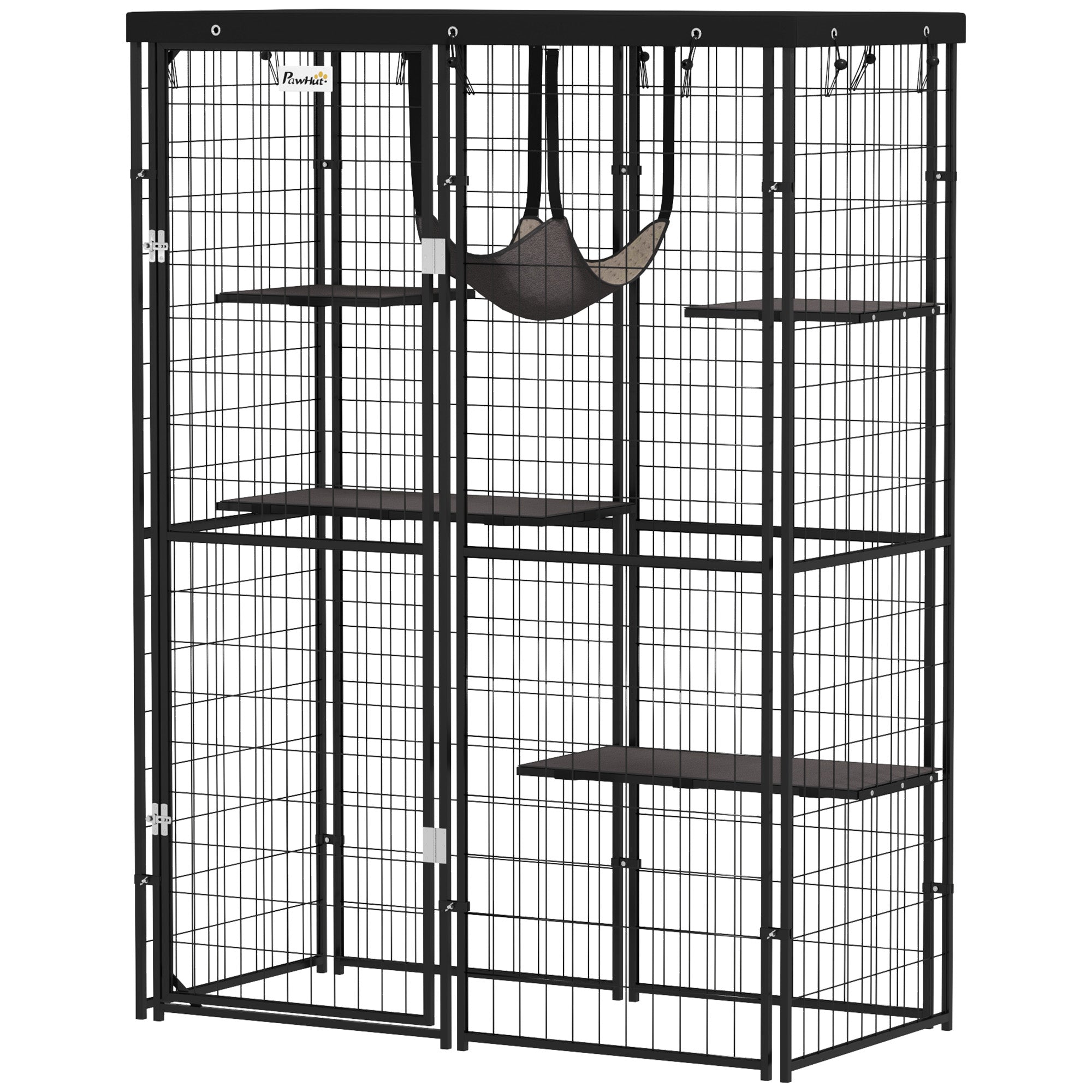 pawhut-catio-enclos-ext-rieur-pour-chat-noir-avec-4-plateformes-hamac-et-housse image 2