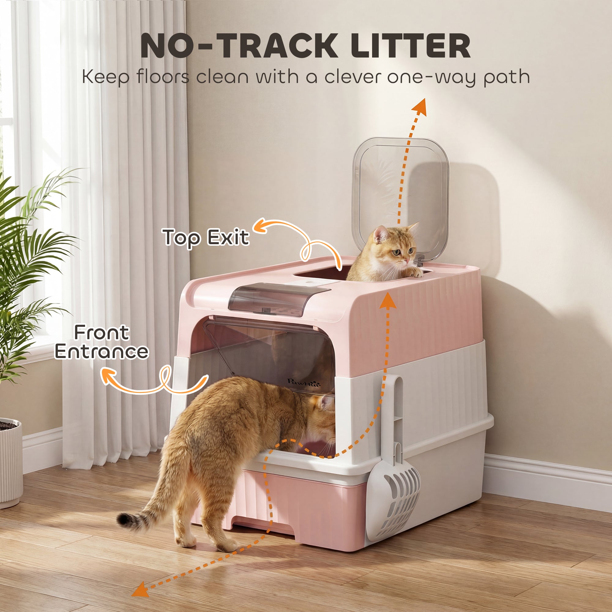 pawhut-bac-liti-re-ferm-pour-chat-avec-capot-sortie-dessus-tiroir-et-pelle-rose image 6