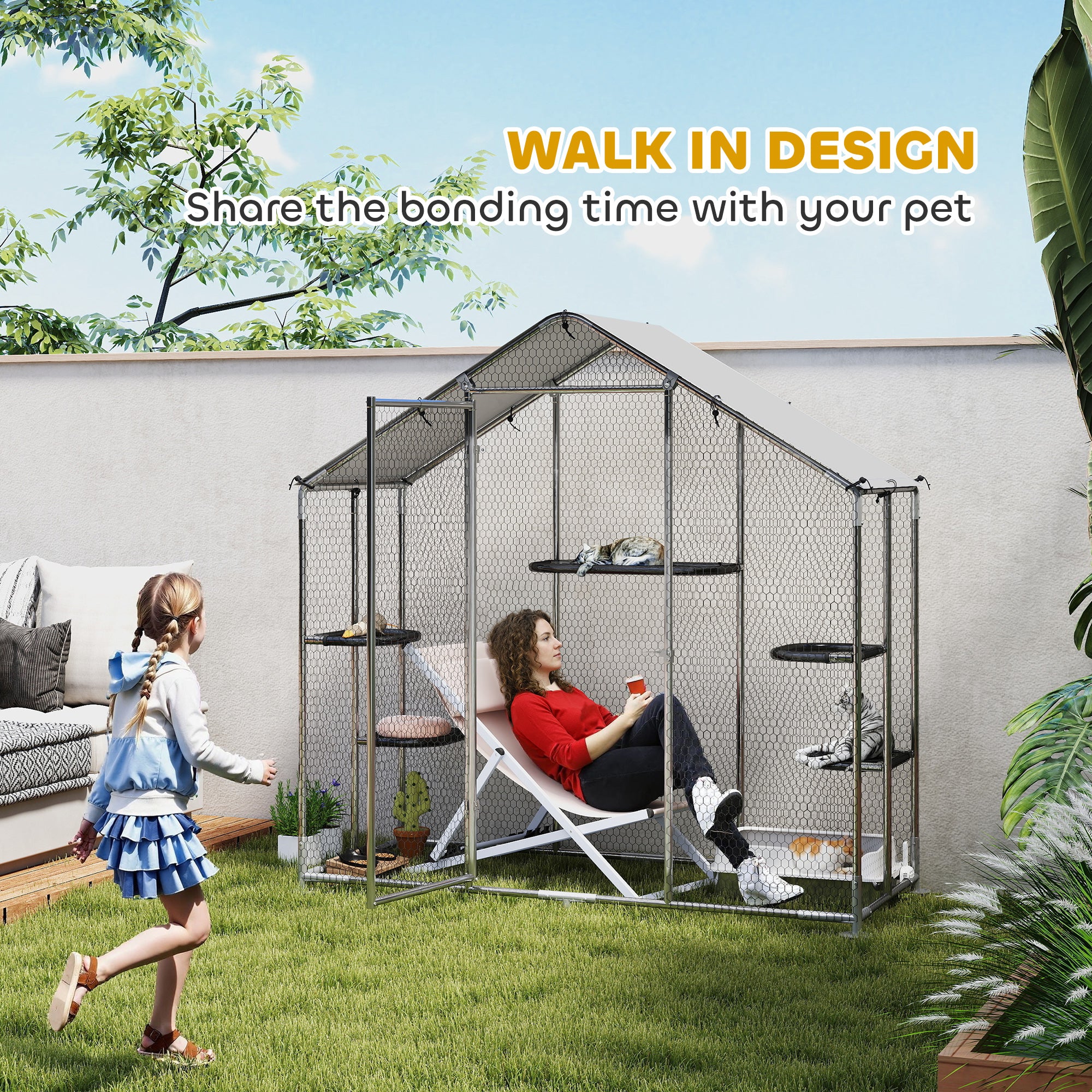 pawhut-catio-enclos-chat-walk-in-m-tal-77-avec-5-plateformes-et-hamac-argent image 6