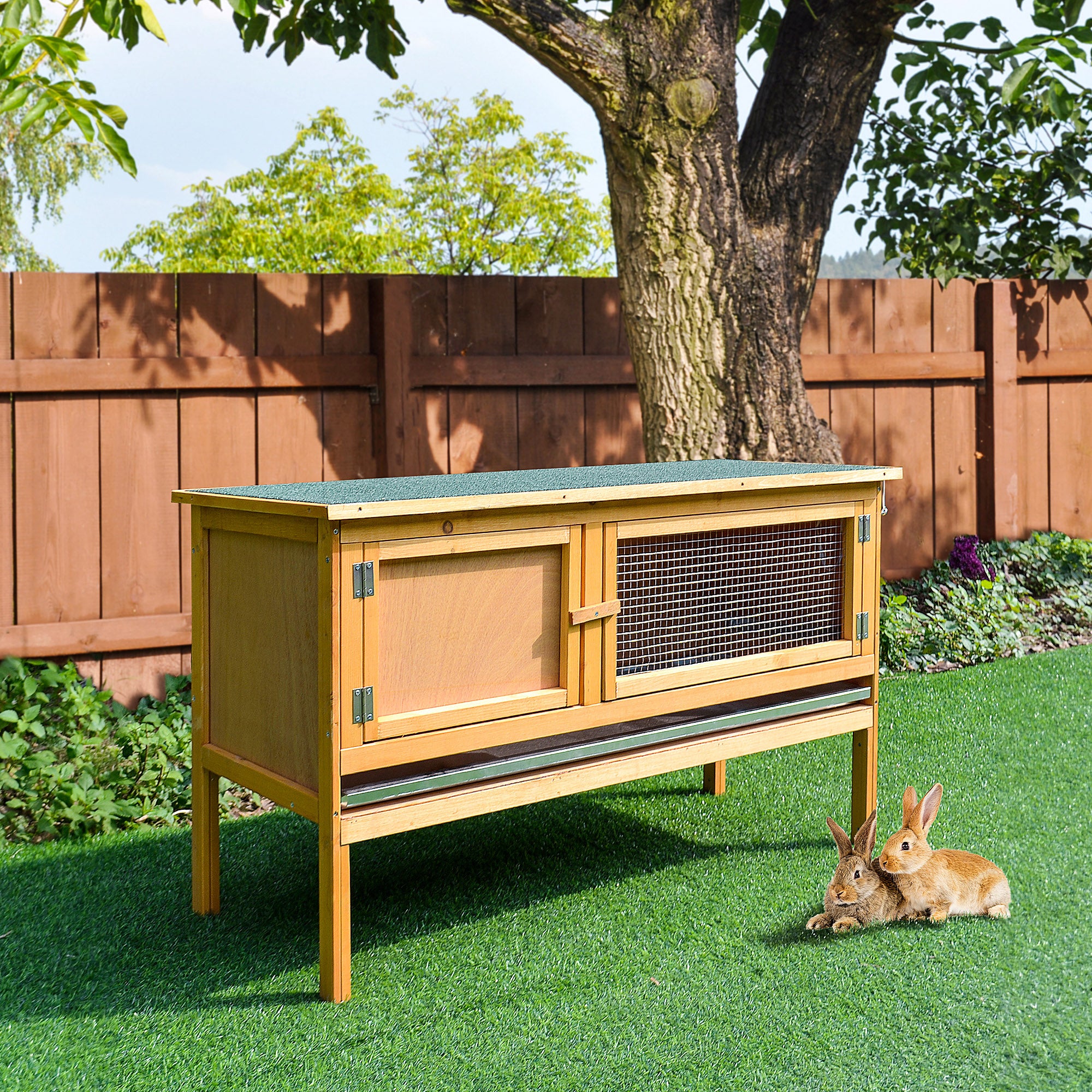 pawhut-clapier-lapin-ext-rieur-2-compartiments-en-sapin-imperm-able image 3