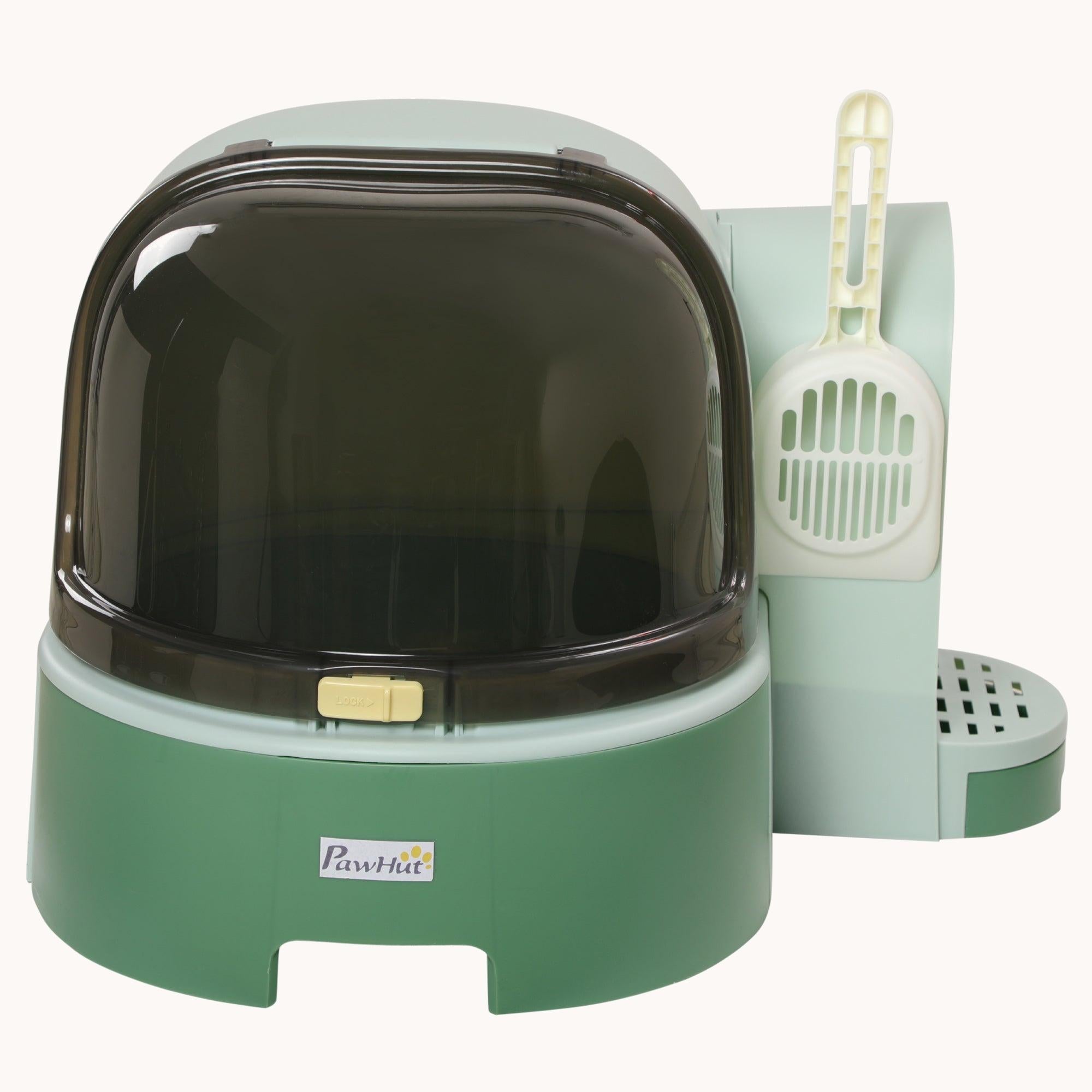 pawhut-bac-liti-re-pour-chat-ferm-avec-porte-avant-ouvrante-et-pelle-vert image 3