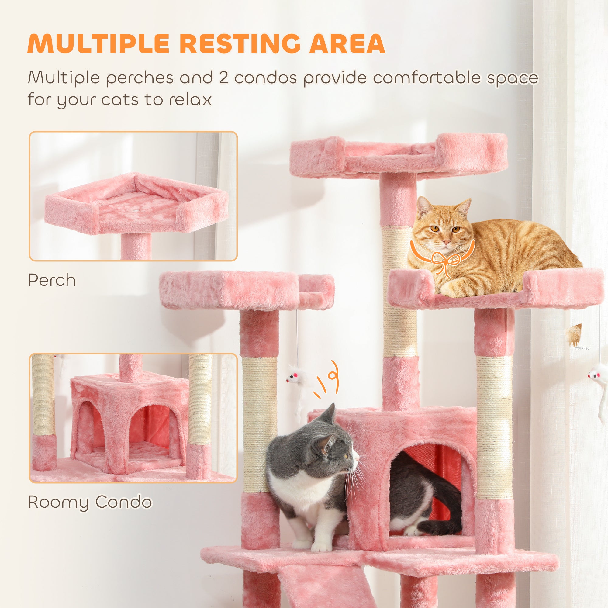 pawhut-arbre-chat-rose-68-multi-niveaux-avec-niches-griffoirs-et-perchoirs image 8