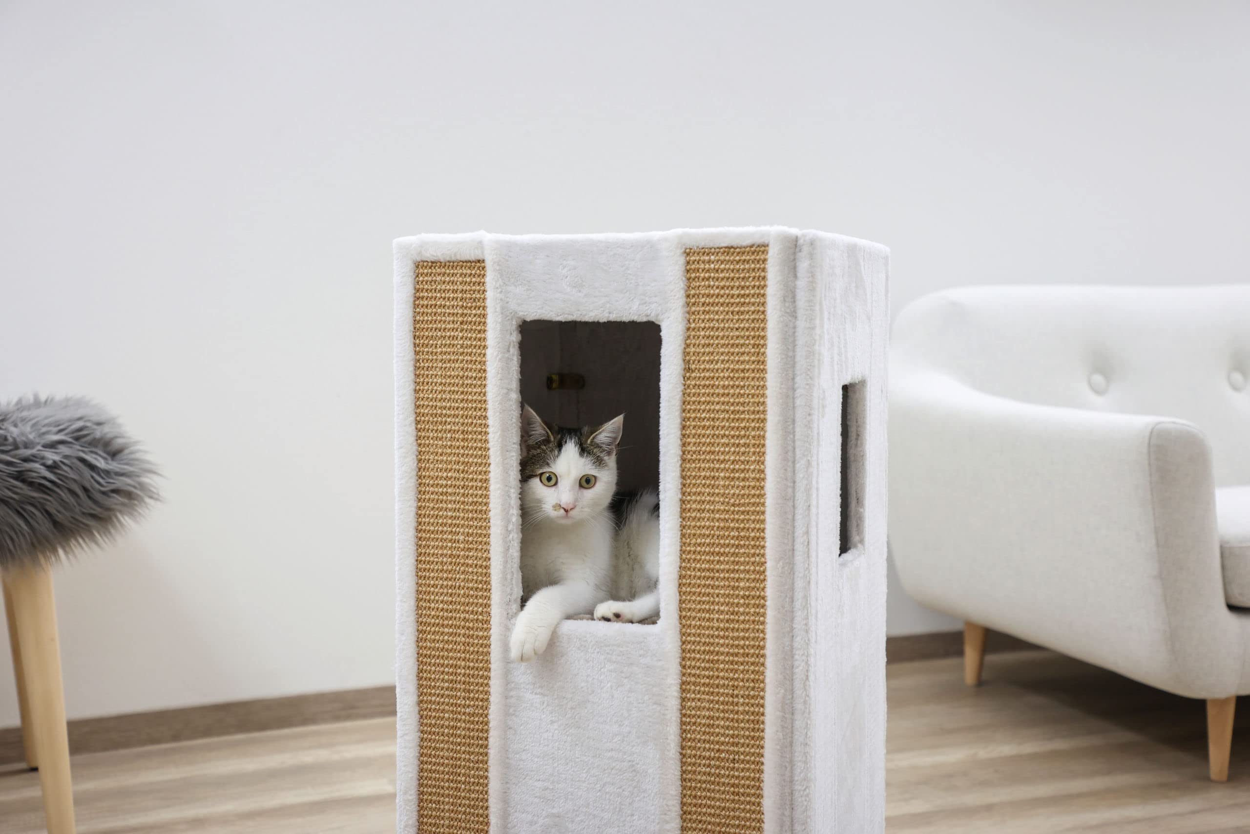 kerbl-galina-tunnel-griffoir-chat-blanc-marron-40-x-40-x-78-cm image 6
