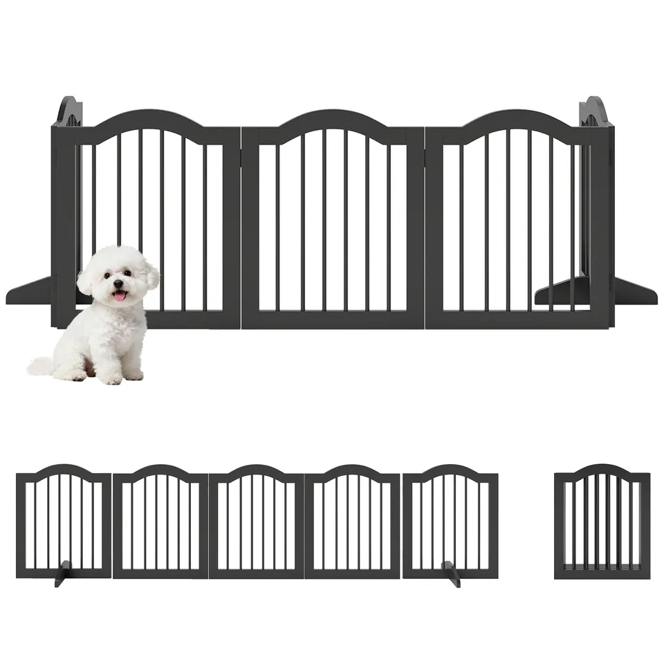 pawhut-barri-re-chien-5-panneaux-bois-pliable-autoportante-261-5-cm-noir image 1