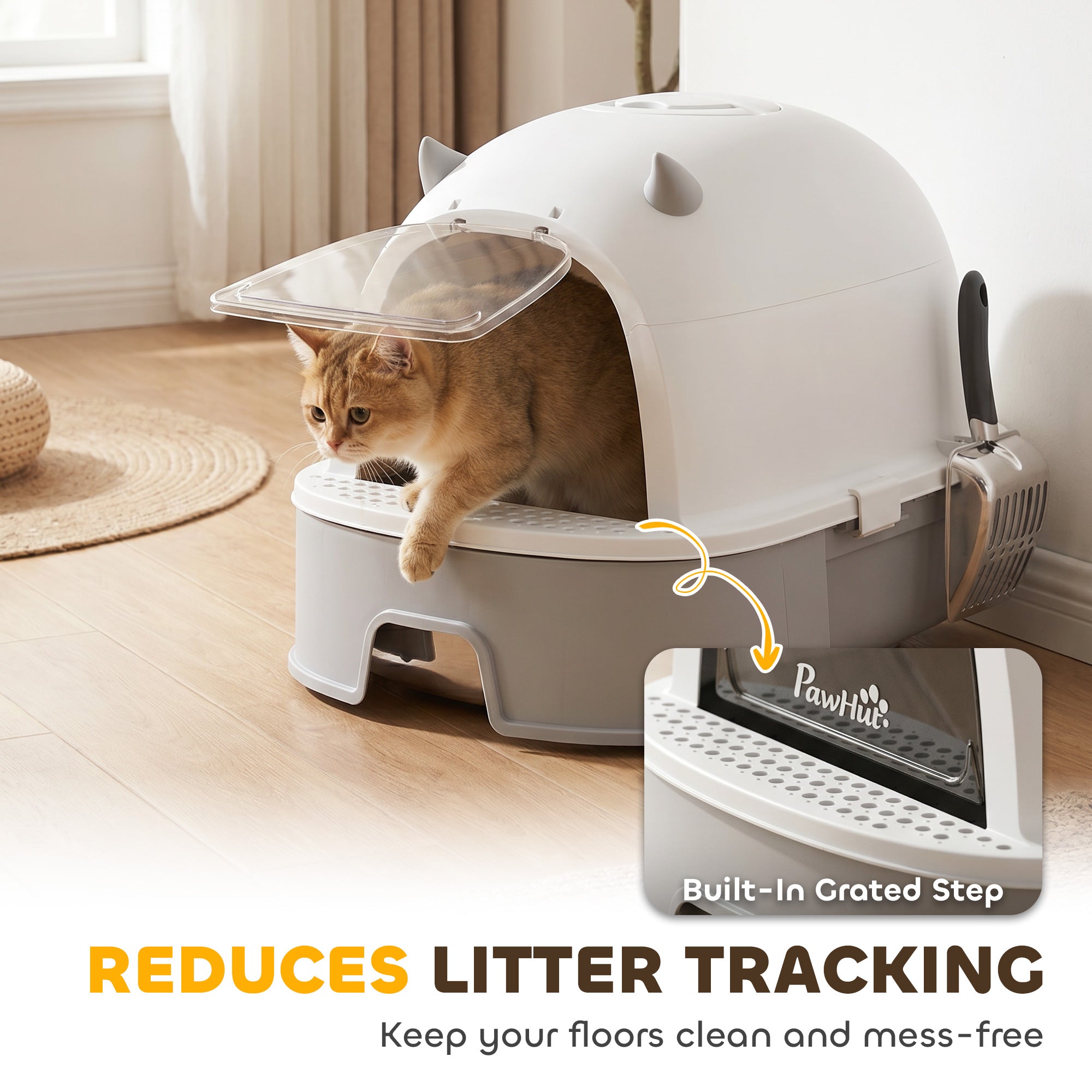 pawhut-bac-liti-re-pour-chat-inox-avec-capot-gris-tiroir-et-filtre-charbon image 8