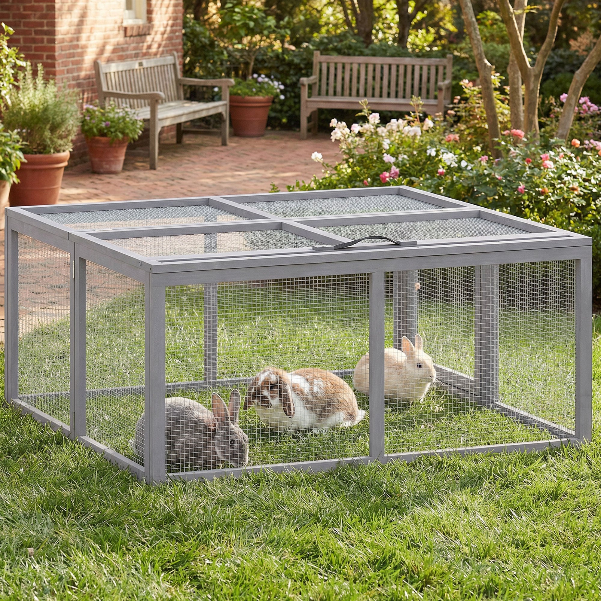 pawhut-enclos-pliable-pour-lapin-avec-toit-ouvrable-110-x-105-x-50-cm-gris image 3