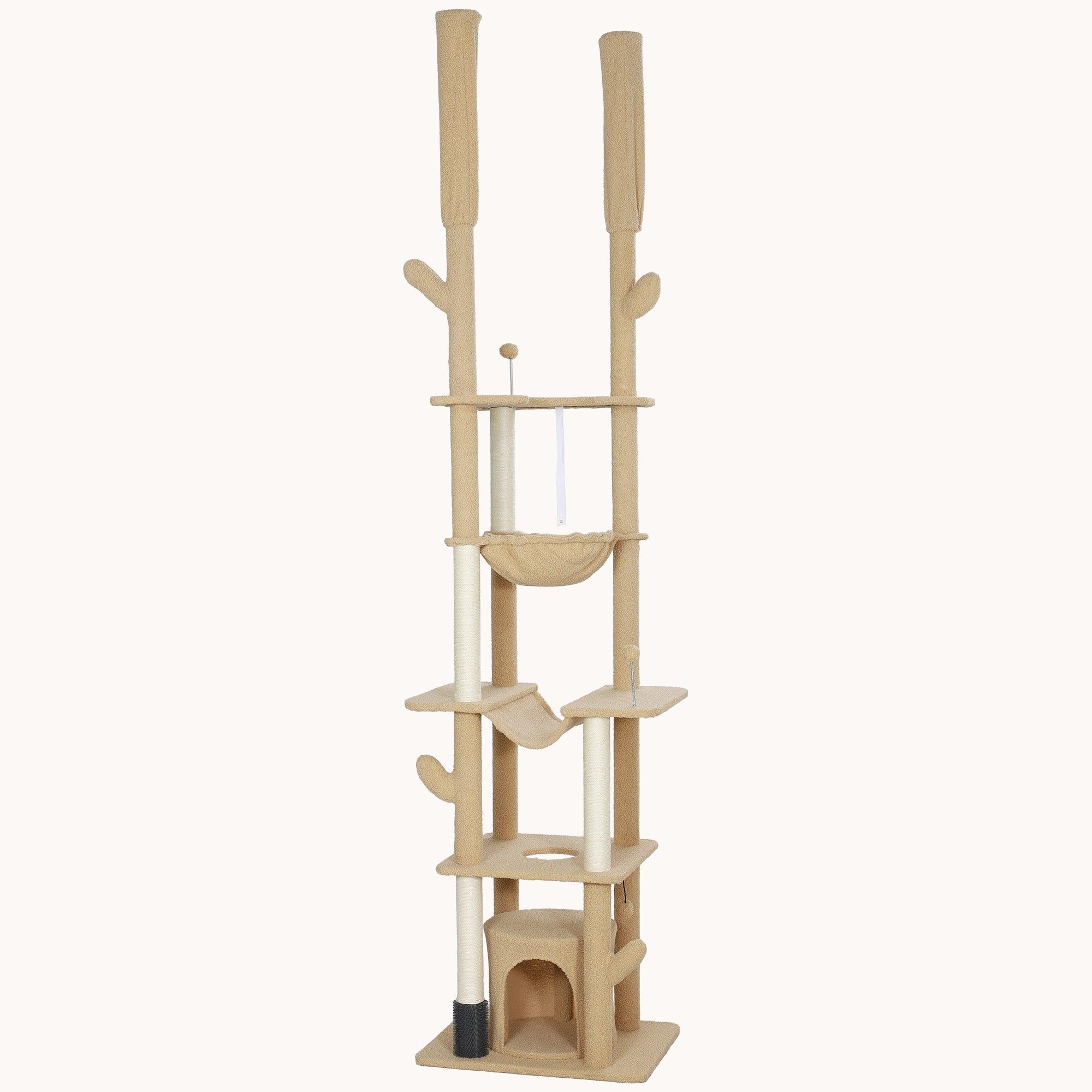 pawhut-arbre-chat-sol-plafond-r-glable-225-254-cm-cactus-avec-brosse-et-hamac-ma image 2