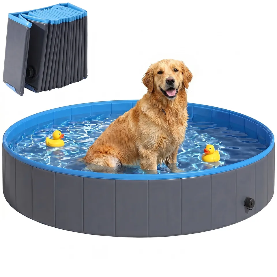 pawhut-piscine-pour-chien-pliable-pvc-140-x-30-cm-fond-antid-rapant-avec-vidange image 1
