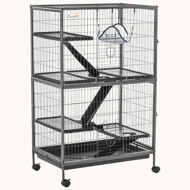 pawhut-cage-petits-animaux-5-tages-50-avec-hamac-et-plateau-amovible-argent image 1