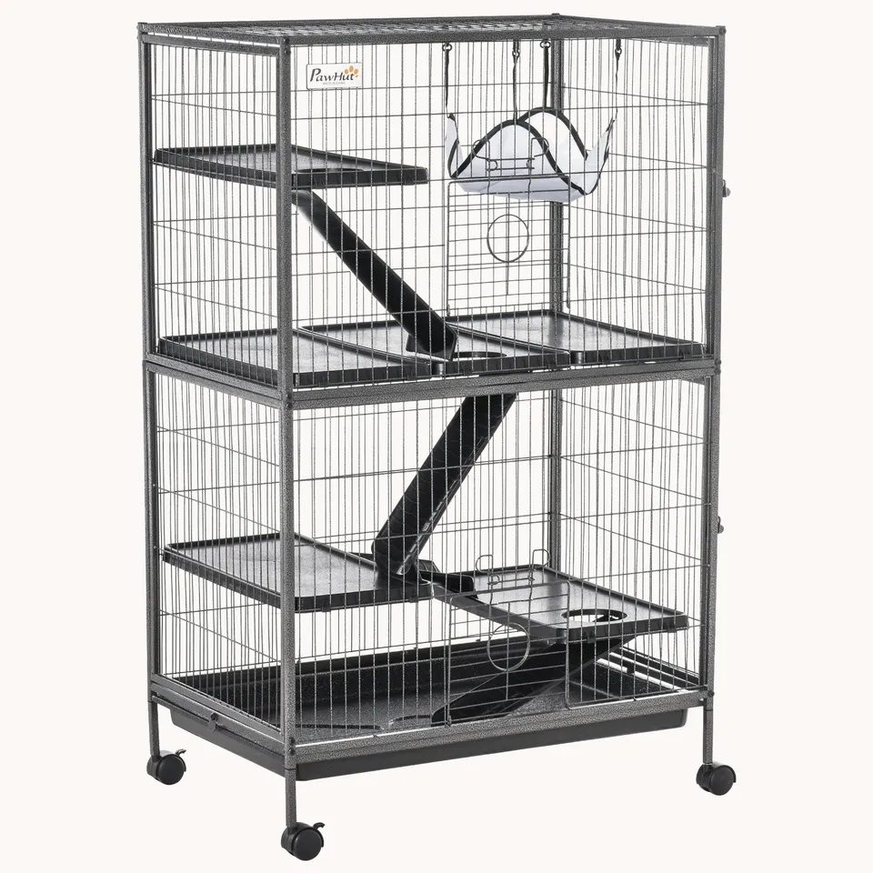 pawhut-cage-petits-animaux-5-tages-50-avec-hamac-et-plateau-amovible-argent image 1