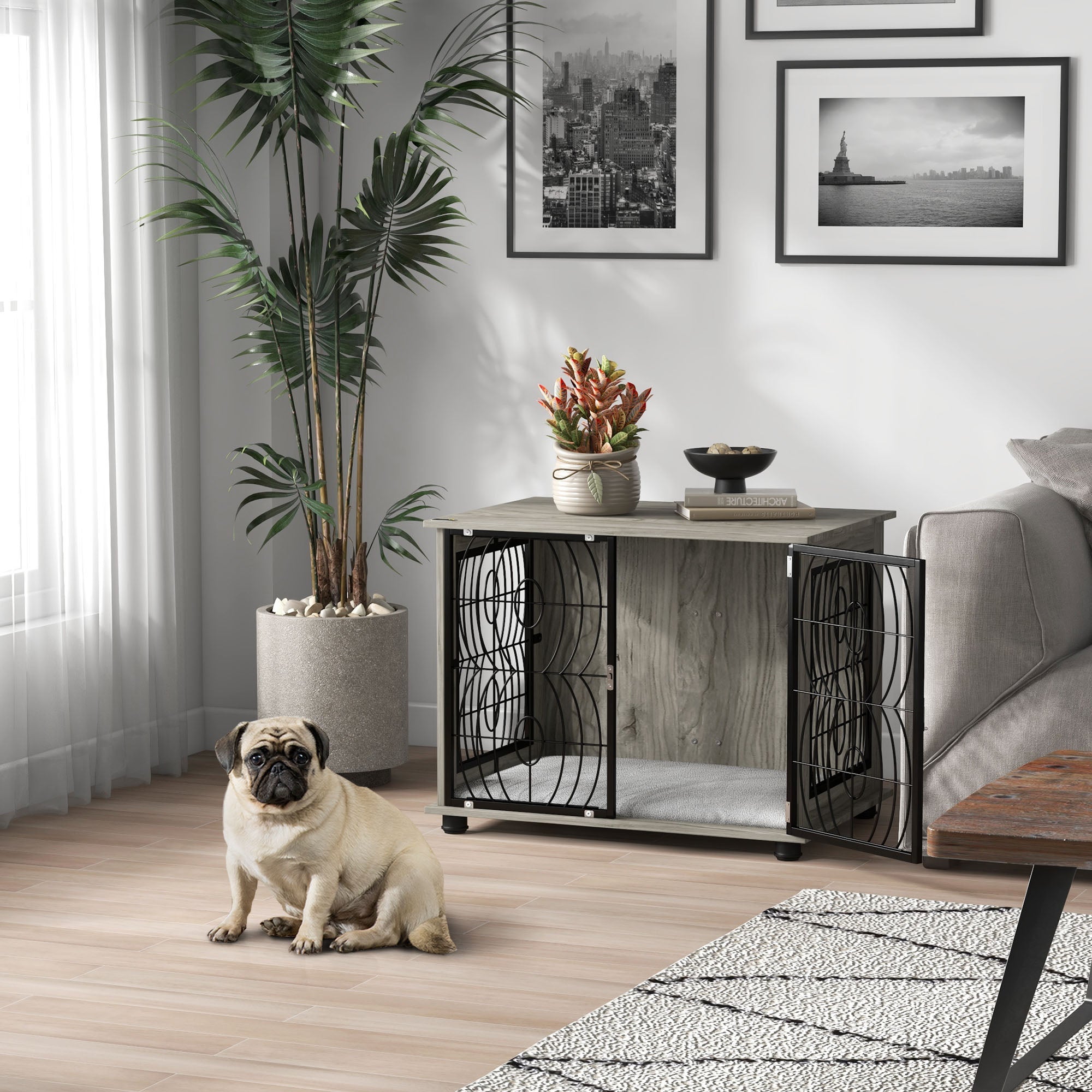 pawhut-niche-table-d-appoint-80-x-56-x-63-cm-avec-coussin-gris image 3
