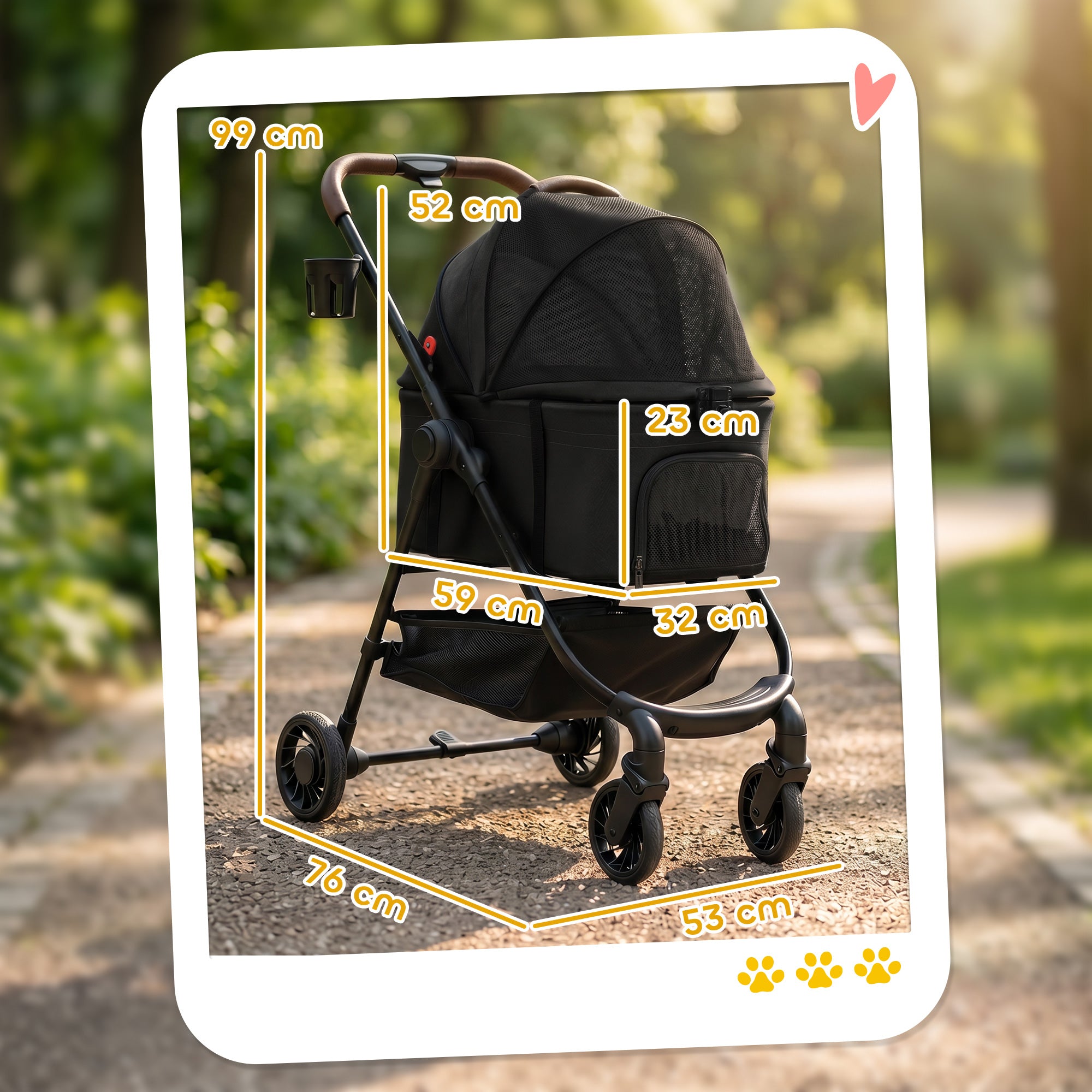 pawhut-poussette-3-en-1-pliante-pour-petits-chiens-et-chats-avec-panier-d-tachab image 5