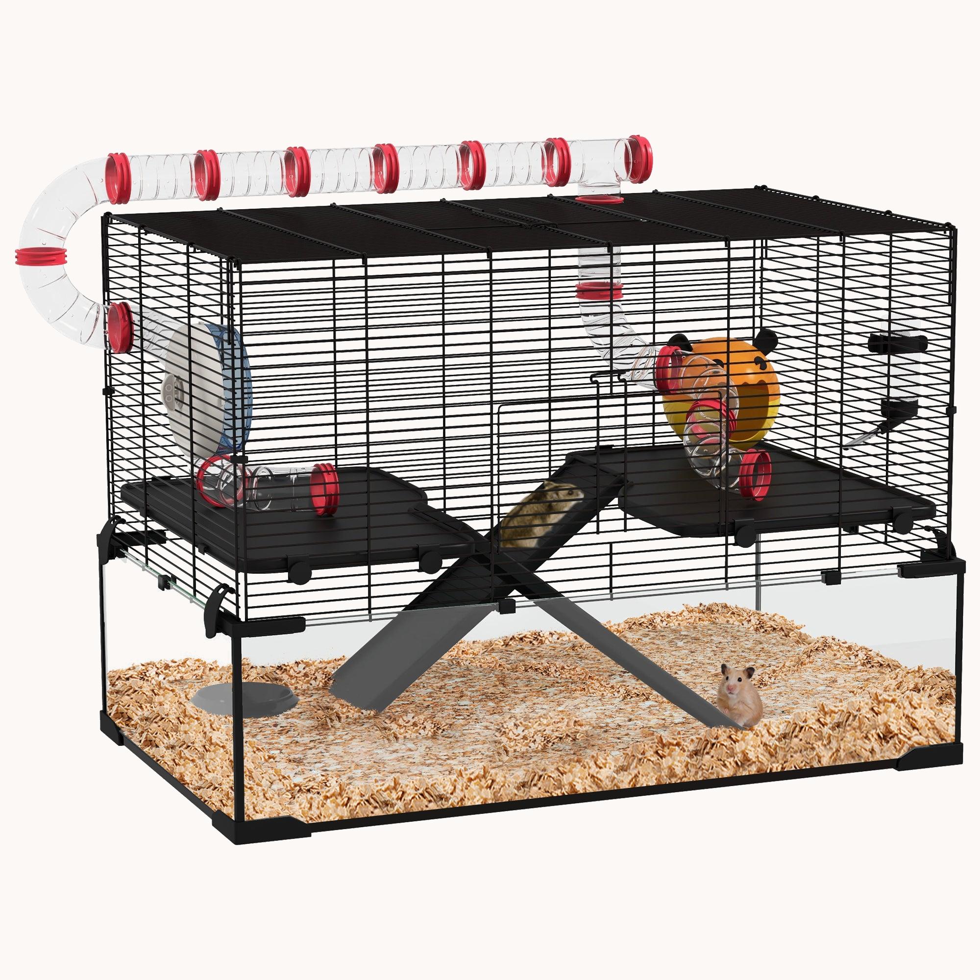 pawhut-cage-hamster-extra-large-31-pouces-avec-tunnel-base-verre-profonde-roue-e image 1