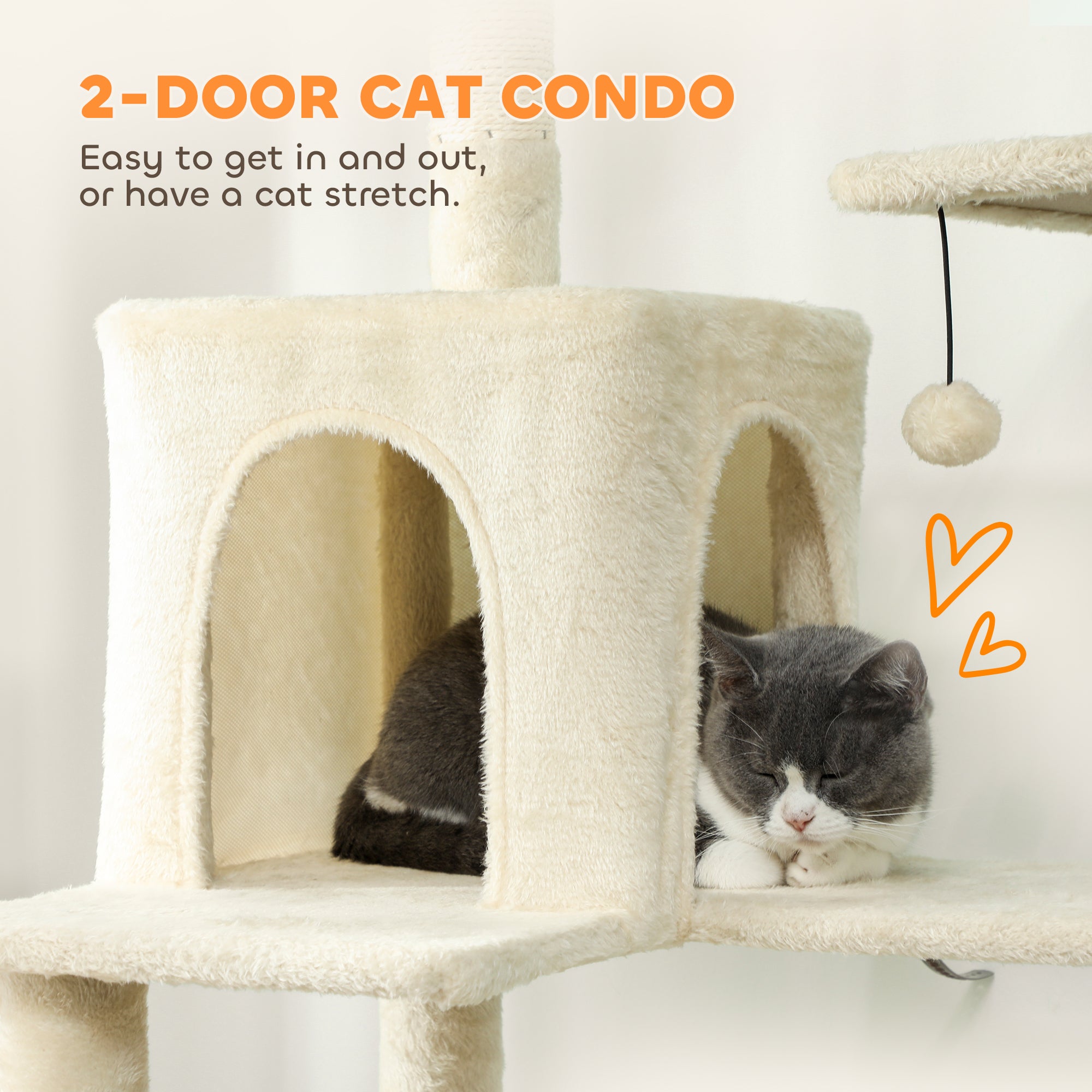 pawhut-arbre-chat-202-cm-avec-6-griffoirs-2-niches-et-2-hamacs-beige image 7