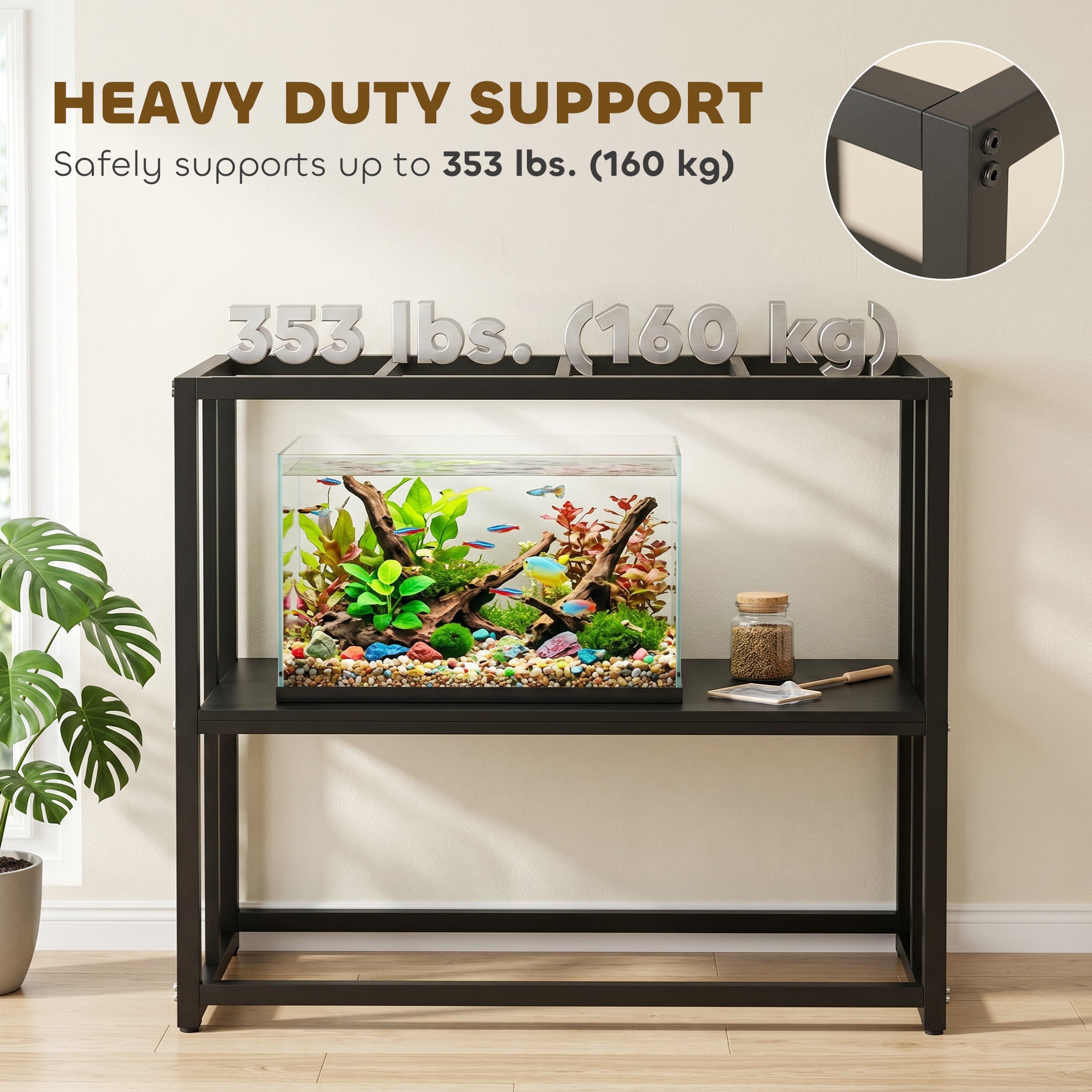 pawhut-meuble-support-aquarium-40-gallons-acier-avec-tag-re-93-x-47-x-76-cm-noir image 6