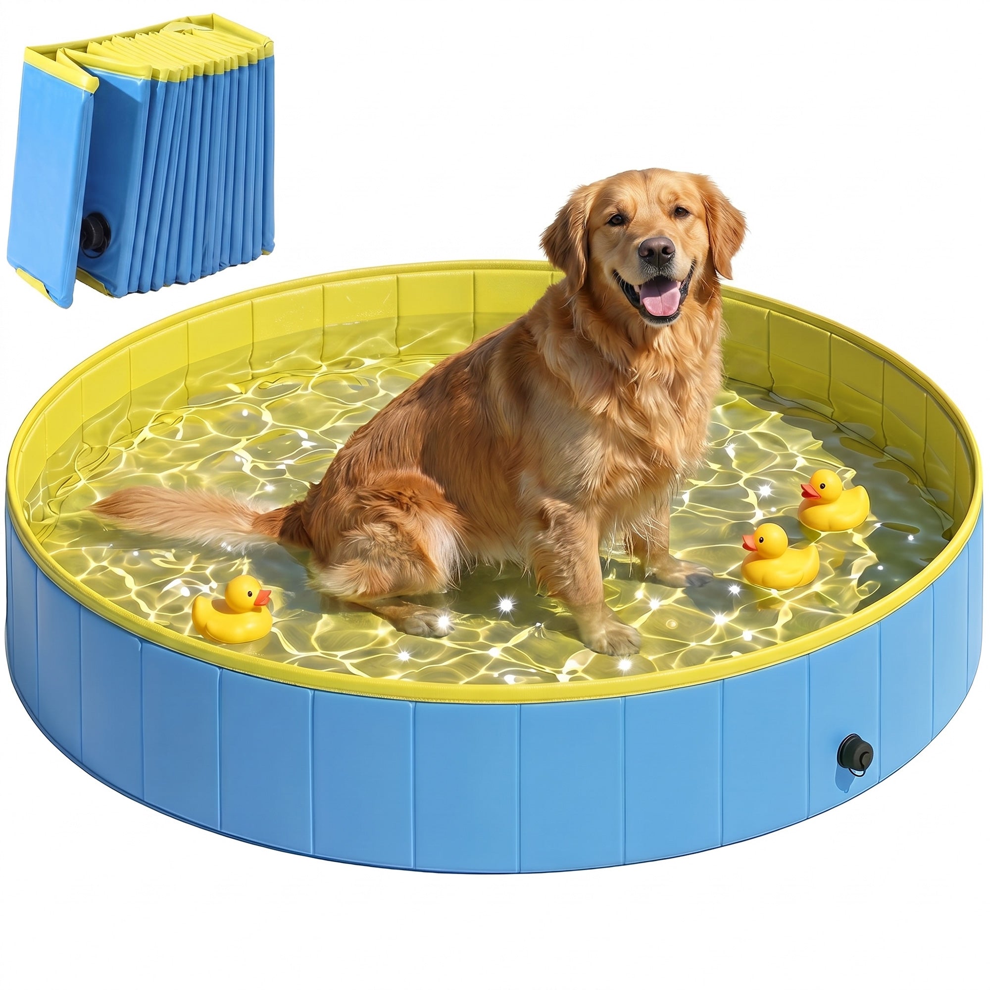 pawhut-piscine-chien-pliable-140-x-30-cm-bleu-et-jaune-avec-base-pvc image 1