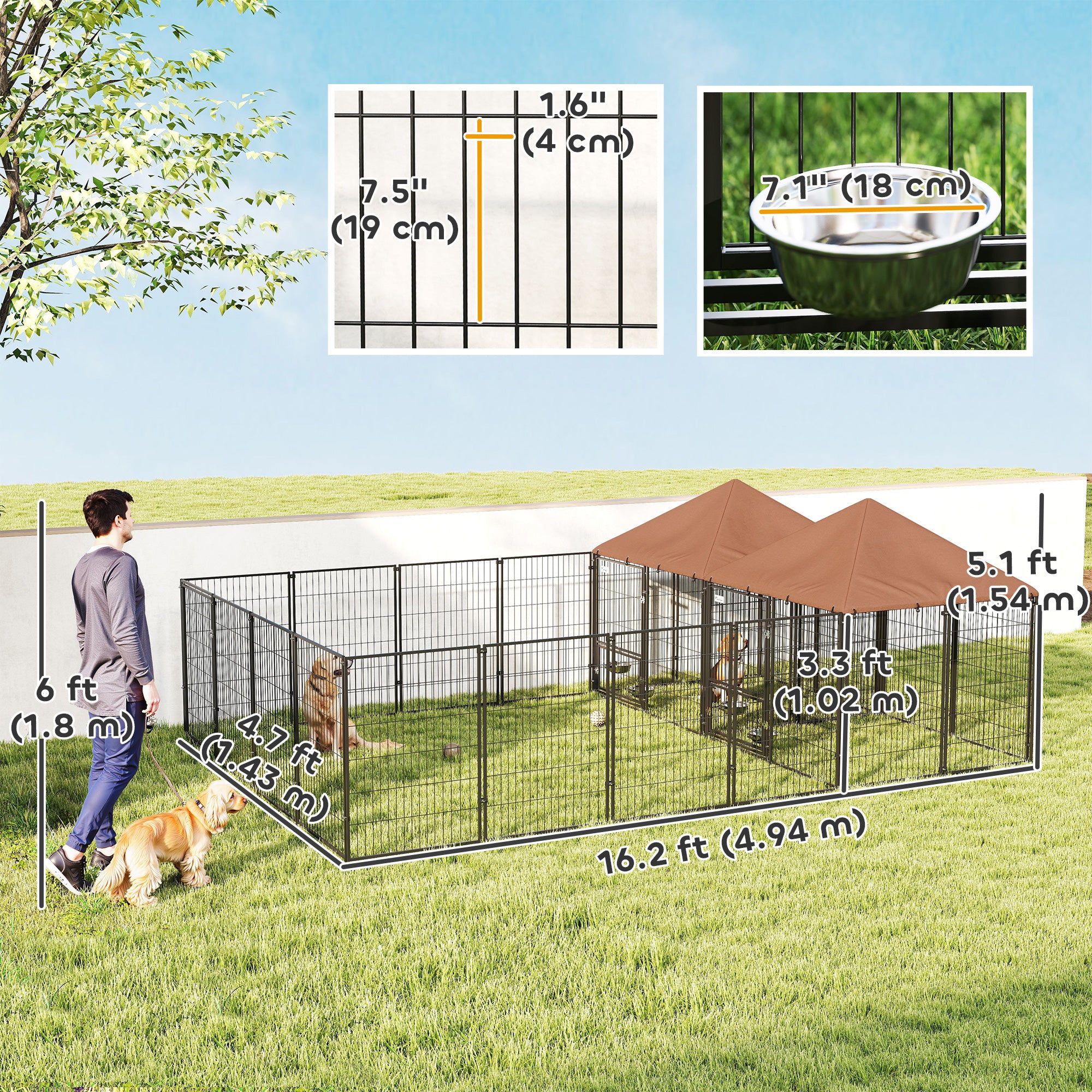 pawhut-chenil-ext-rieur-pour-chien-2-niches-avec-gamelles-et-toit-imperm-able-ma image 5