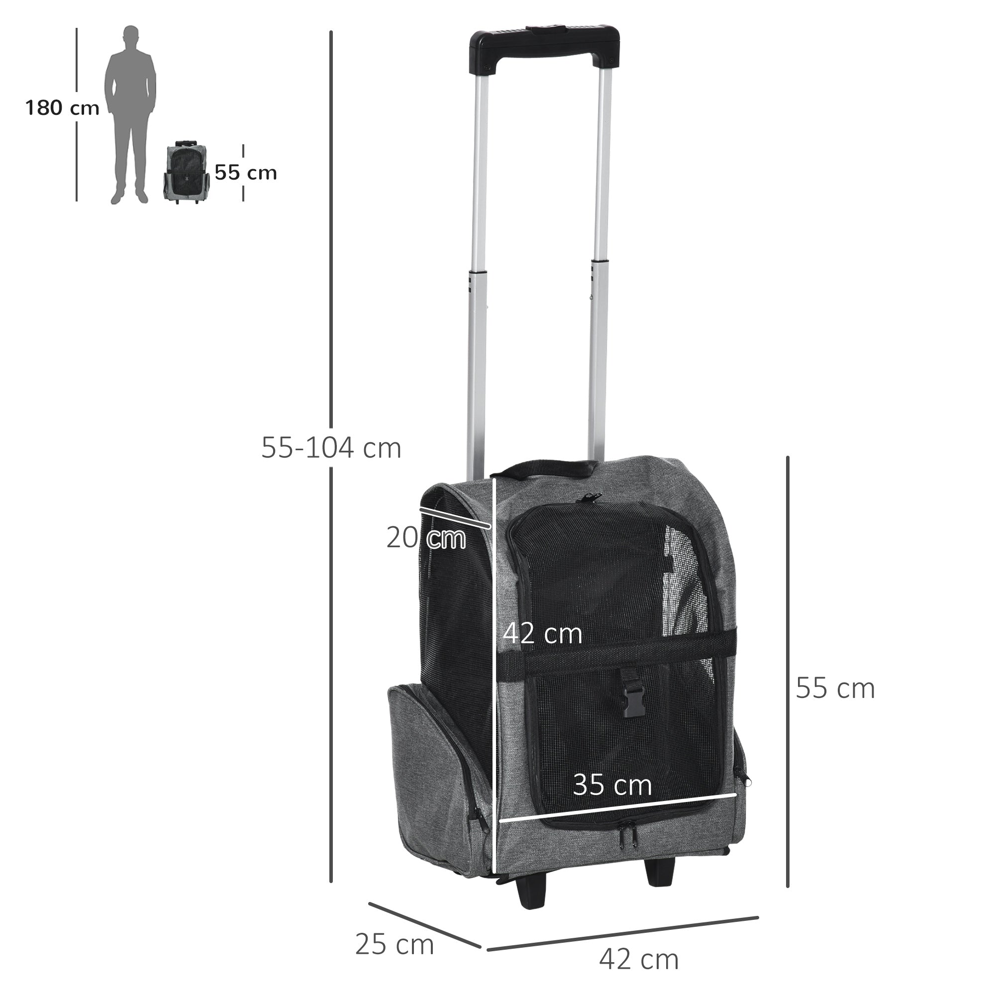 pawhut-sac-dos-transport-animal-avec-trolley-et-roulettes-gris image 5