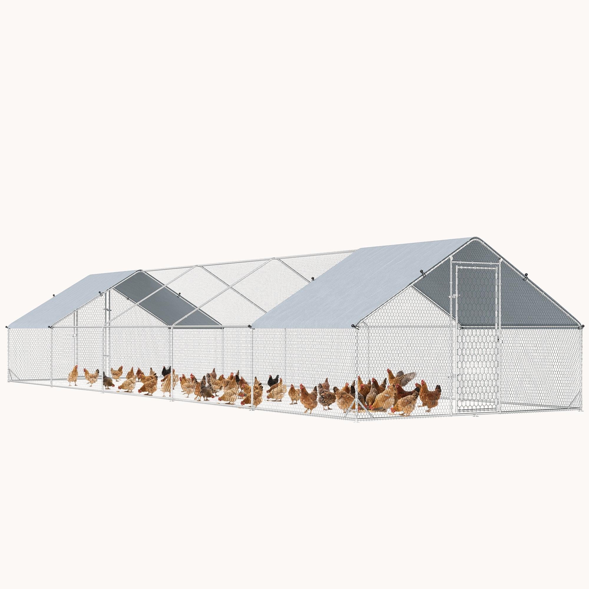 pawhut-grand-poulailler-ext-rieur-avec-toit-imperm-able-pour-30-40-poules-argent image 1