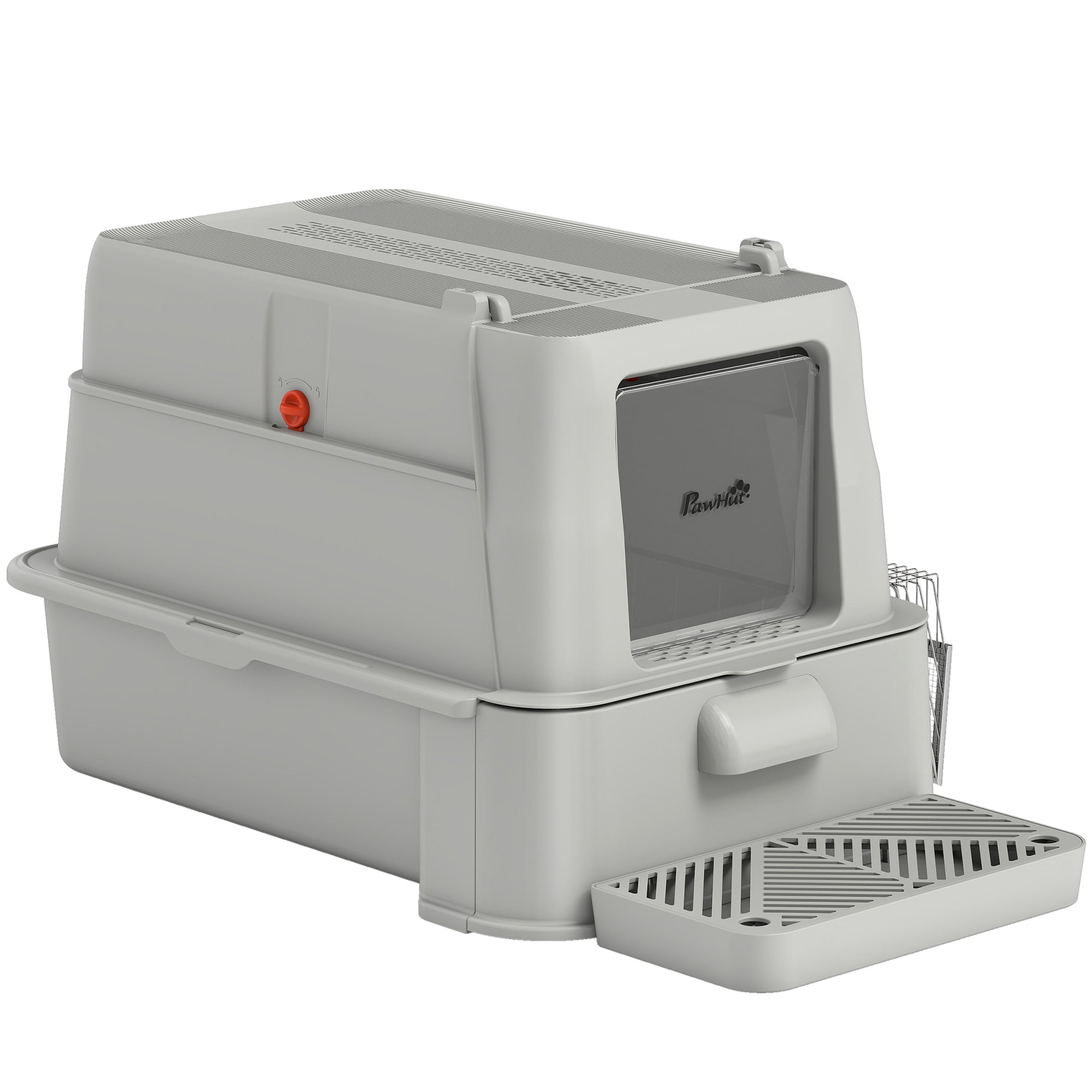 pawhut-bac-liti-re-inox-xl-avec-couvercle-et-tiroir-amovible-gris-clair image 2