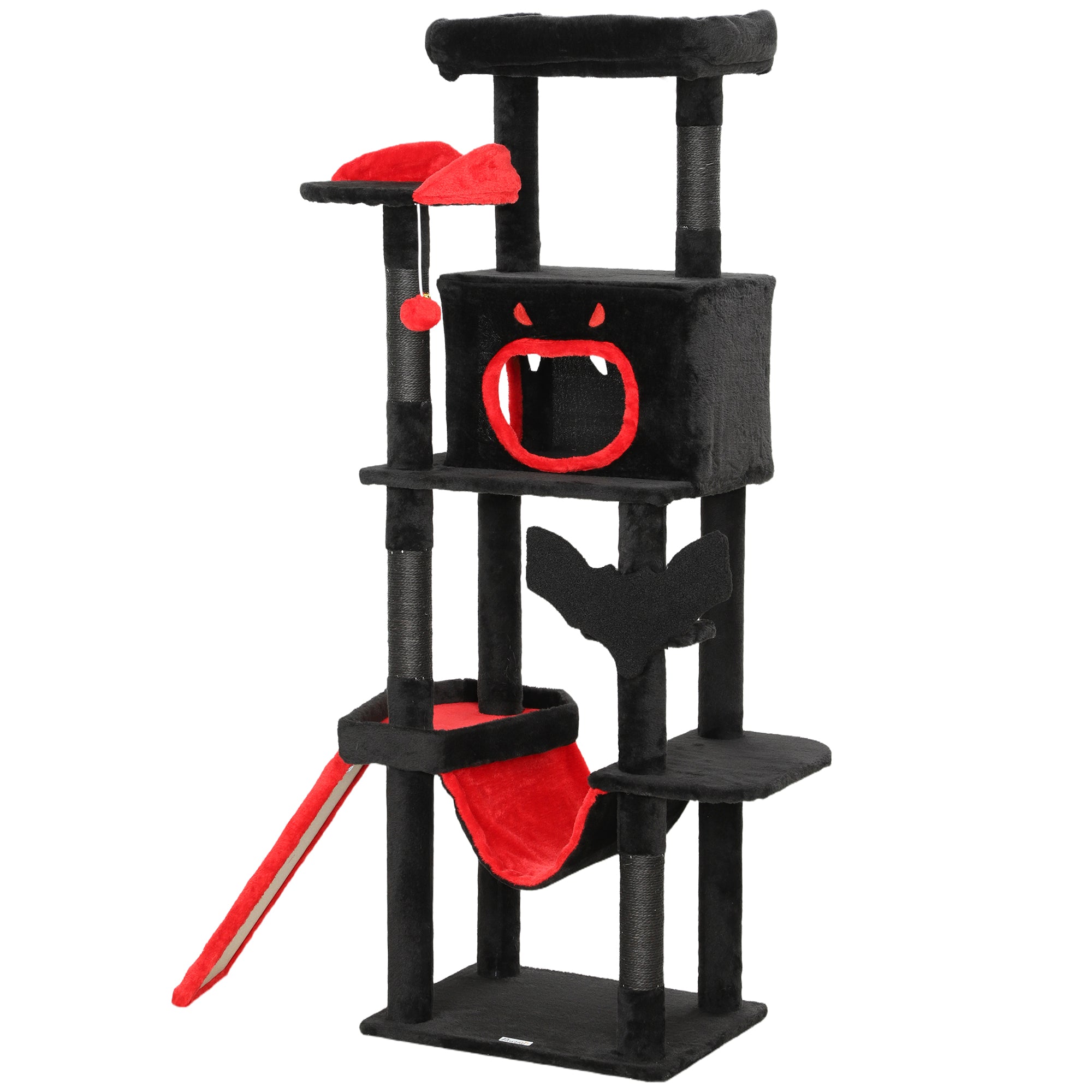 pawhut-arbre-chat-gothique-halloween-hideaway-152-cm-noir-et-rouge image 2