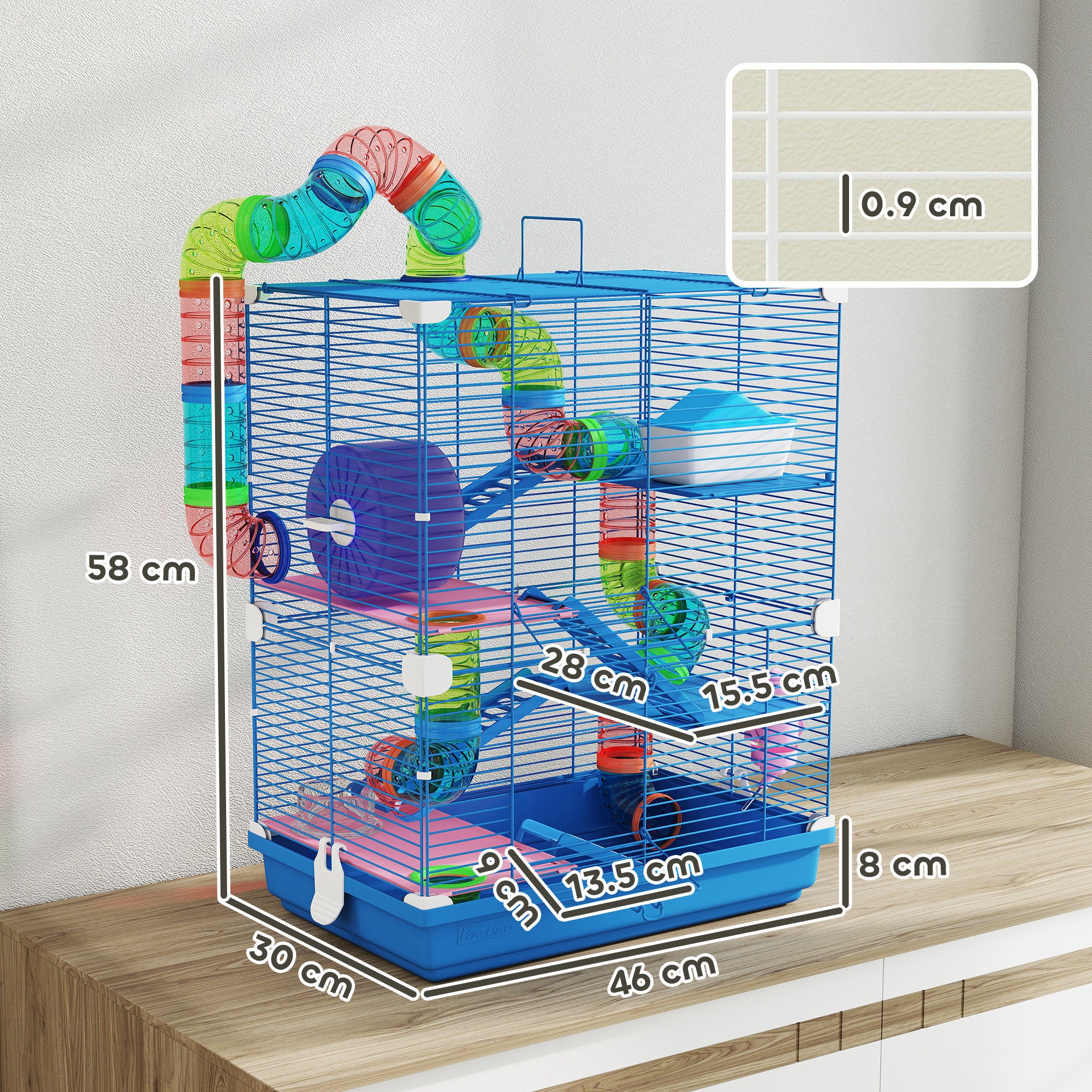 pawhut-cage-hamster-5-tages-avec-tunnels-roue-et-maison-bleue image 5