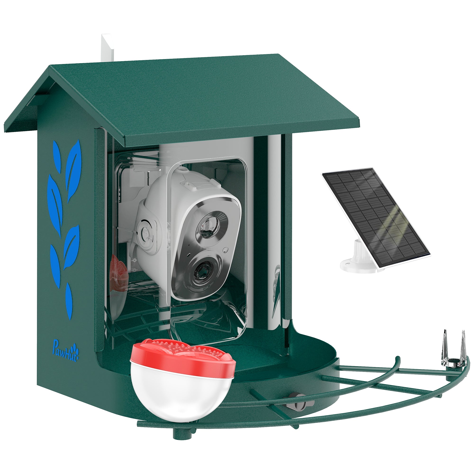 pawhut-mangeoire-oiseaux-connect-e-solaire-3w-avec-cam-ra-2k-ia-16000-esp-ces-et image 2