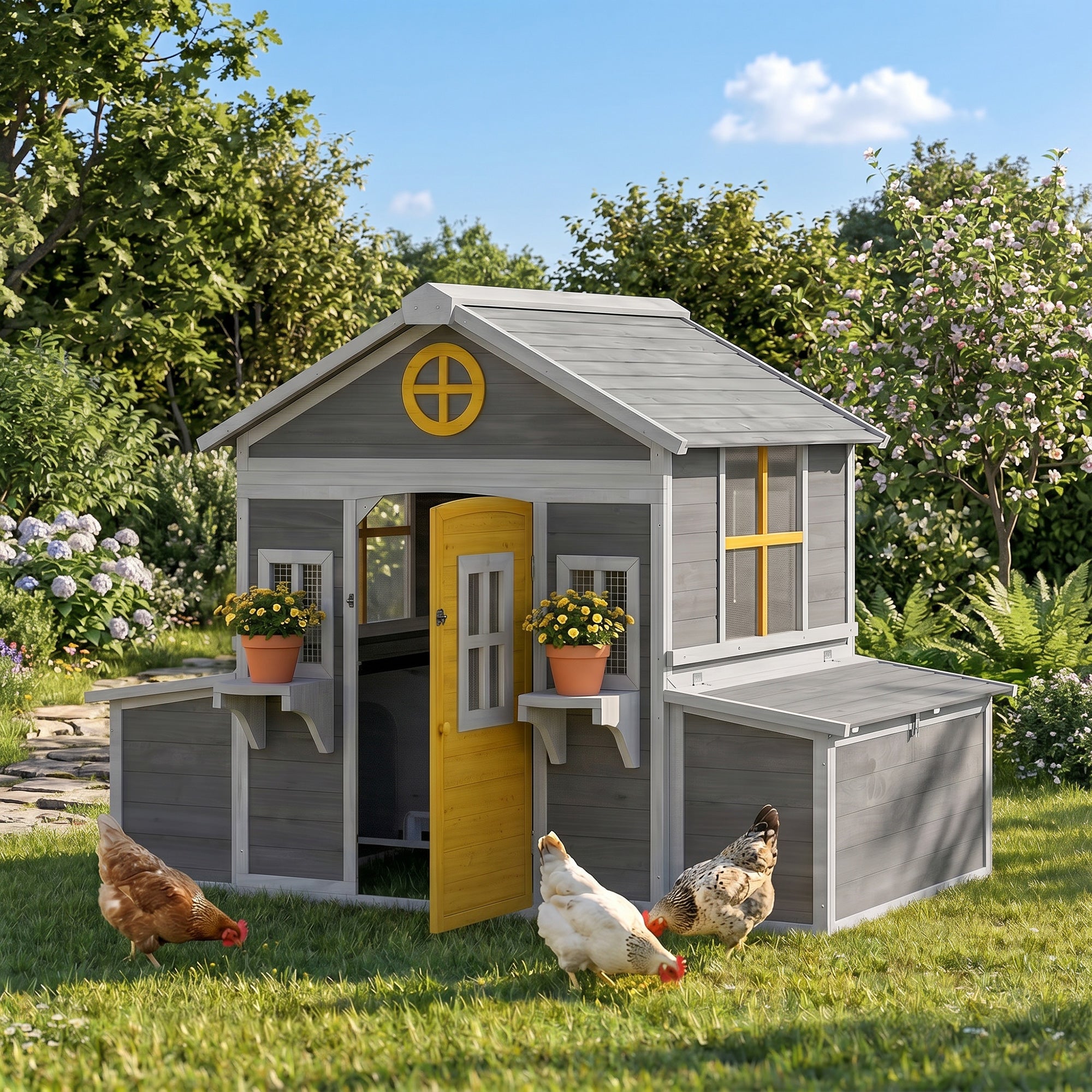 pawhut-poulailler-en-bois-183-x-126-x-136-cm-pour-2-4-poules-2-pondoirs-gris image 3