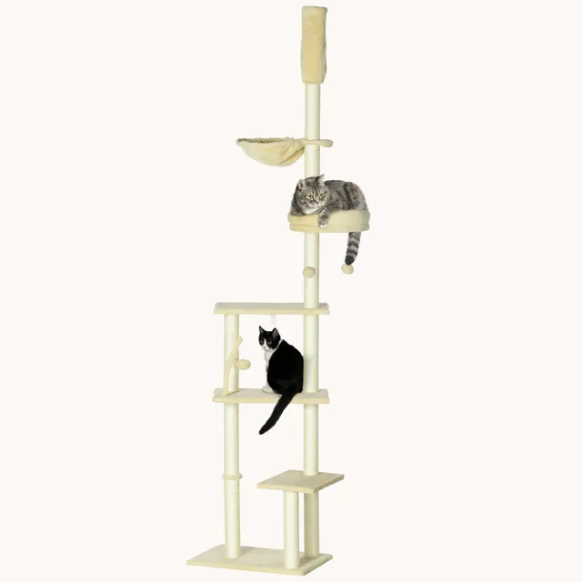 pawhut-arbre-chat-du-sol-au-plafond-90-5-98-5-beige-multi-plateformes image 1