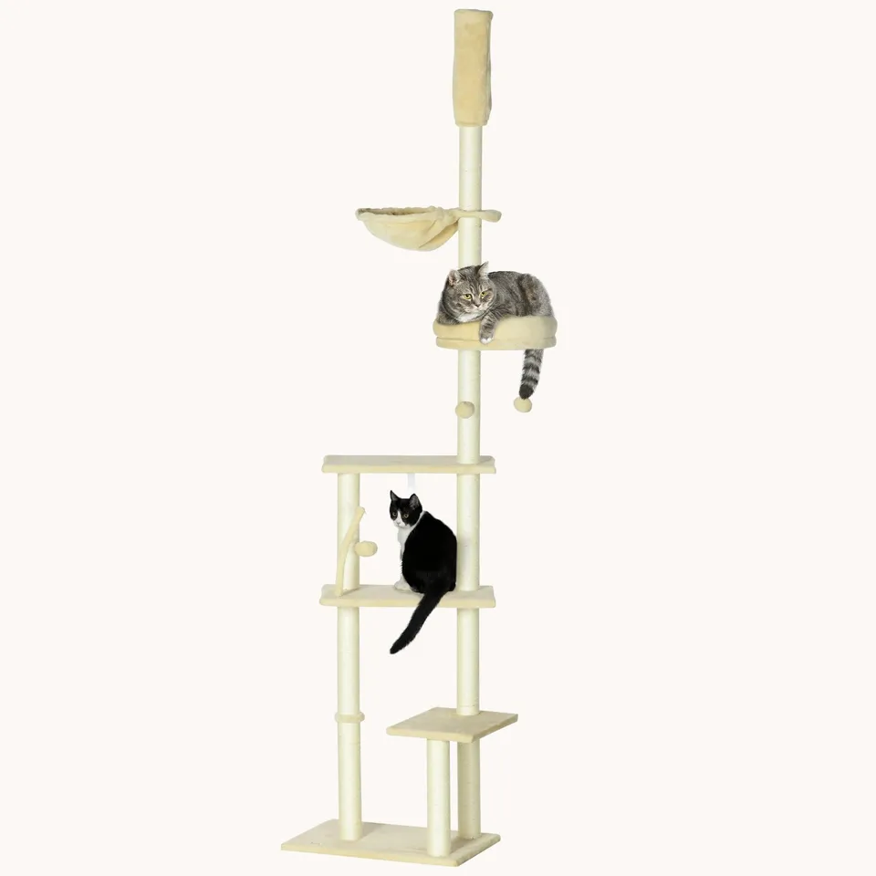 pawhut-arbre-chat-du-sol-au-plafond-90-5-98-5-beige-multi-plateformes image 1