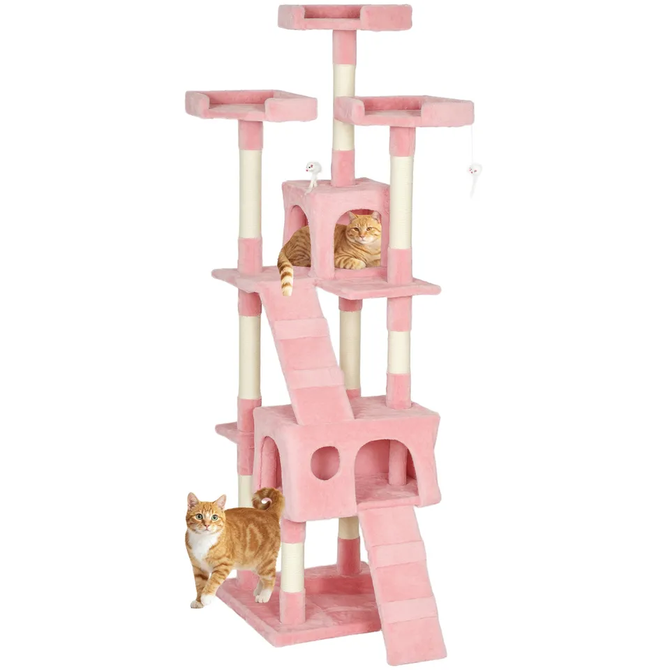 pawhut-arbre-chat-rose-68-multi-niveaux-avec-niches-griffoirs-et-perchoirs image 1