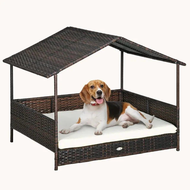 pawhut-nichette-pour-chien-d-ext-rieur-en-rotin-pe-avec-toit-et-coussin-lavable- image 1