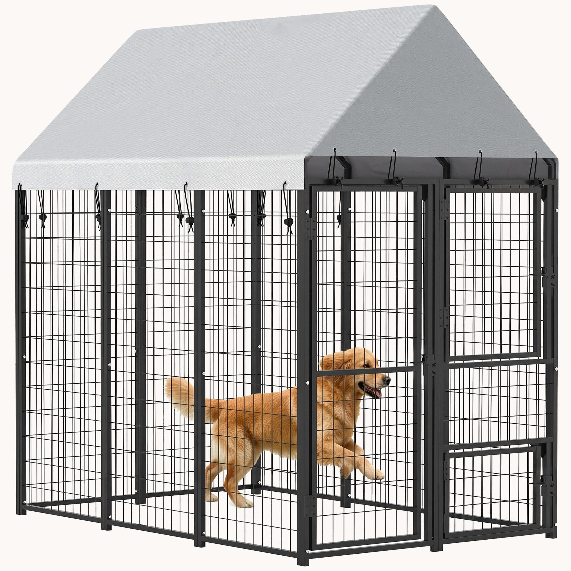 pawhut-chenil-ext-rieur-extensible-avec-toit-6-x-4-x-6-3-portes-et-verrou image 1