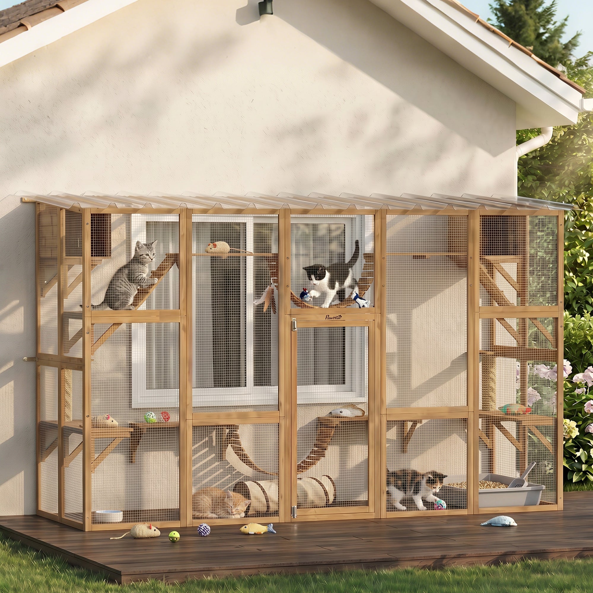 pawhut-enclos-ext-rieur-pour-chats-avec-toit-imperm-able-300-x-95-x-188-cm-jaune image 3
