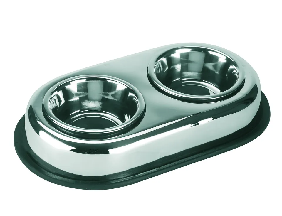kerbl-duo-gamelle-inox-2-x-450-ml-sur-socle-antiglisse image 1